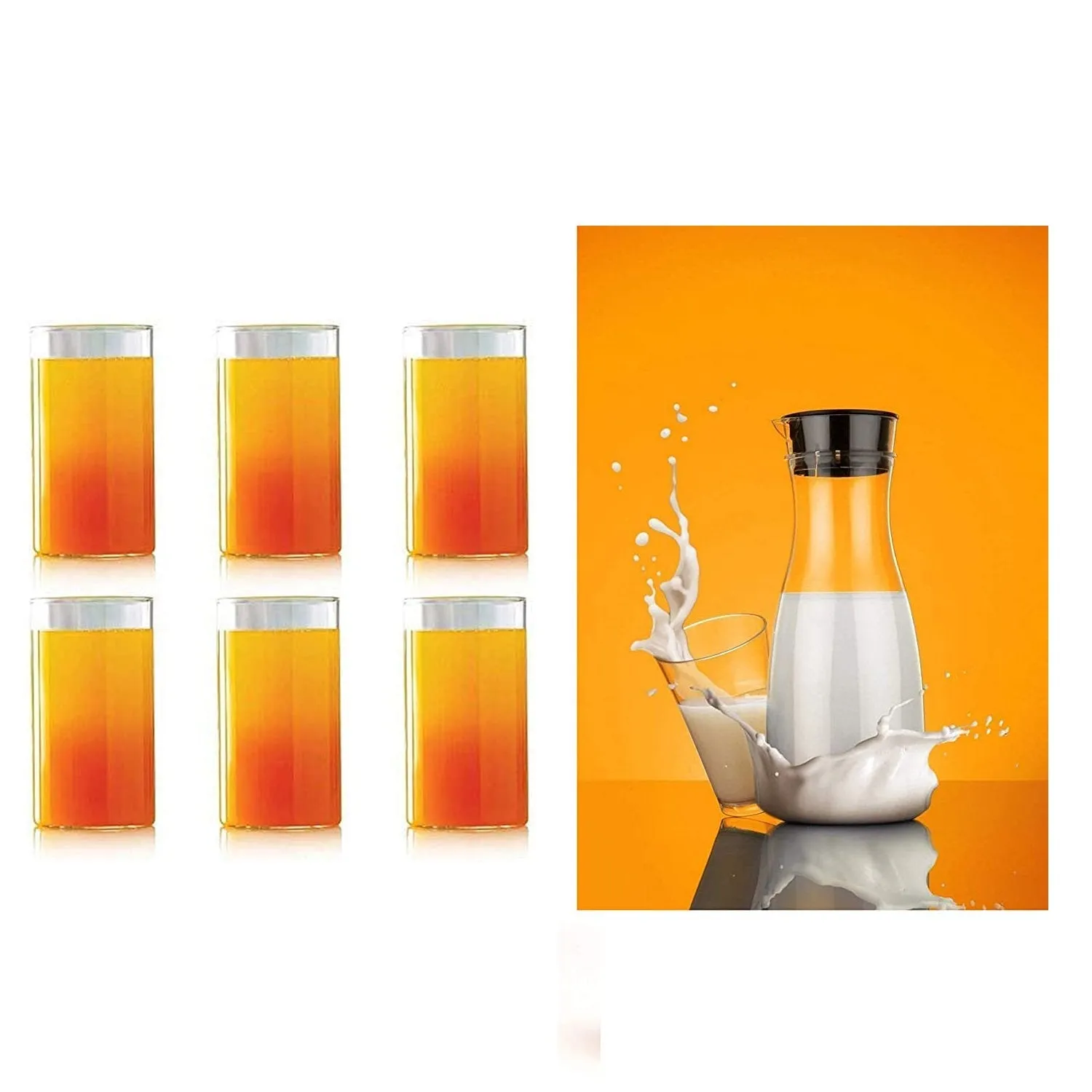 076_Transparent Unbreakable Water Juicy Jug and 6 Pcs. Glass Combo Set for Dining Table Office Restaurant Pitcher