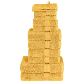 12 Piece Premium Towel Set Gold 600 gsm 100% Cotton