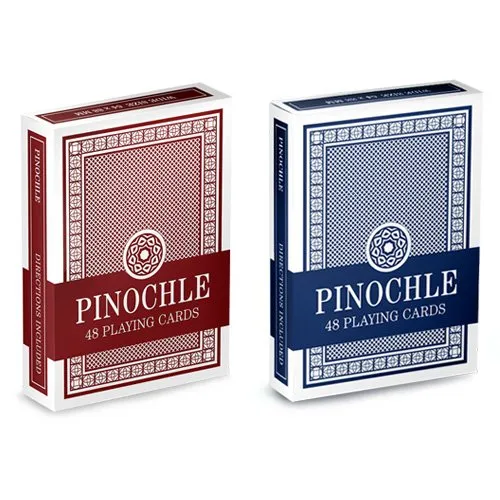 12 Pinochle Playing Card Decks, Red/Blue - Wide Size Regular Index Playing Cards Bulk Set - 48-Card Pre-Made Plastic-Coated Custom Decks - Tabletop Games & Accessories - Collector Items, Toys & Family