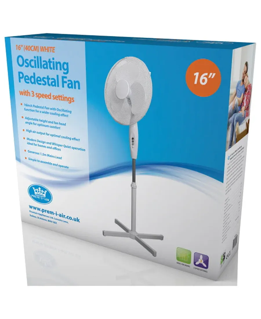 16" Pedestal Oscillating Fan with 3 Speeds | White