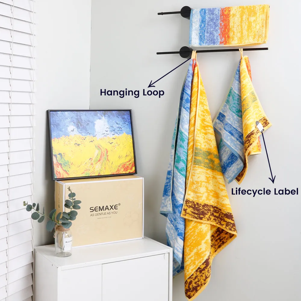 18-piece Combed Cotton Bath Towel Set with Artistic Pattern, Hanging Loop & Lifecycle Label