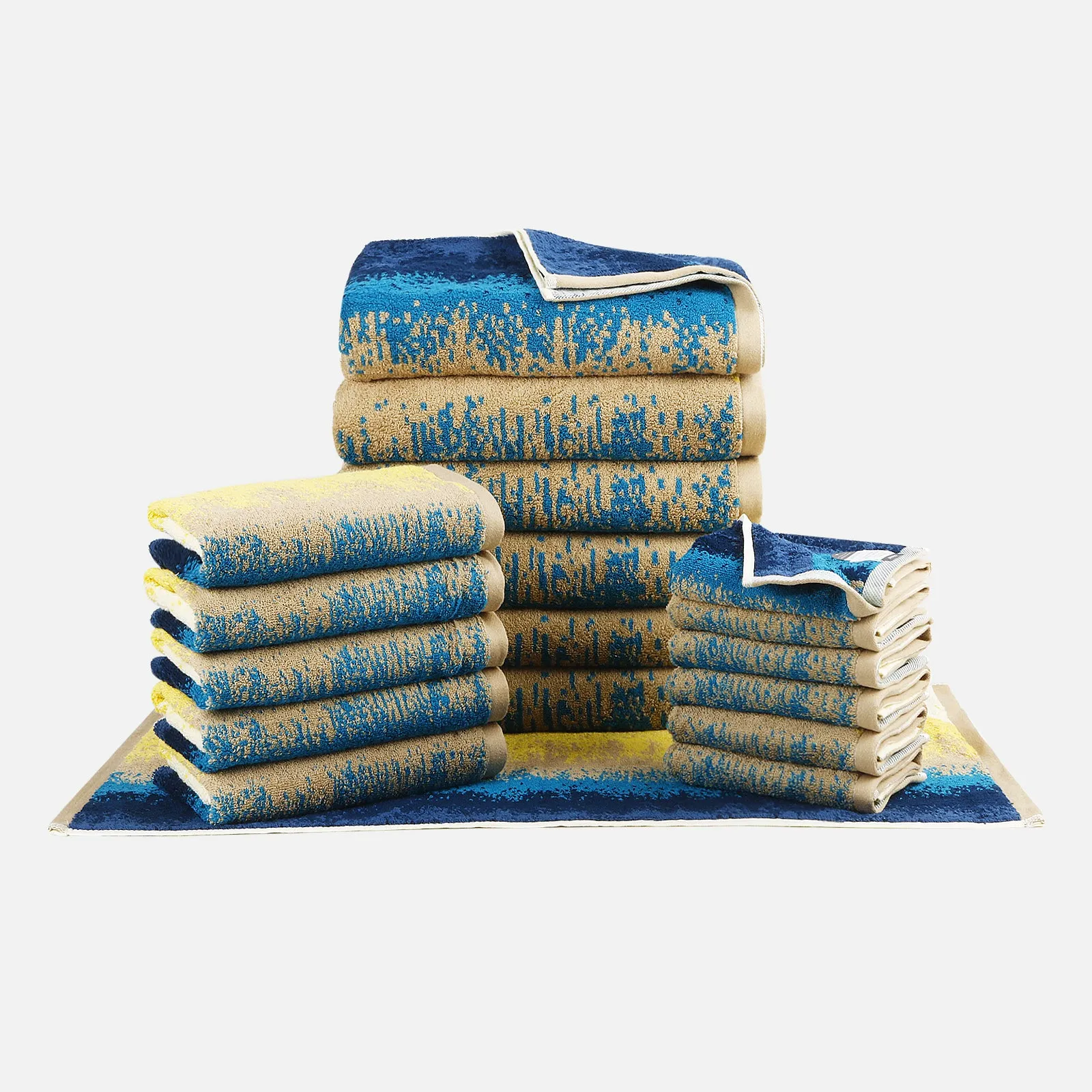 18-piece Combed Cotton Bath Towel Set with Artistic Pattern, Hanging Loop & Lifecycle Label