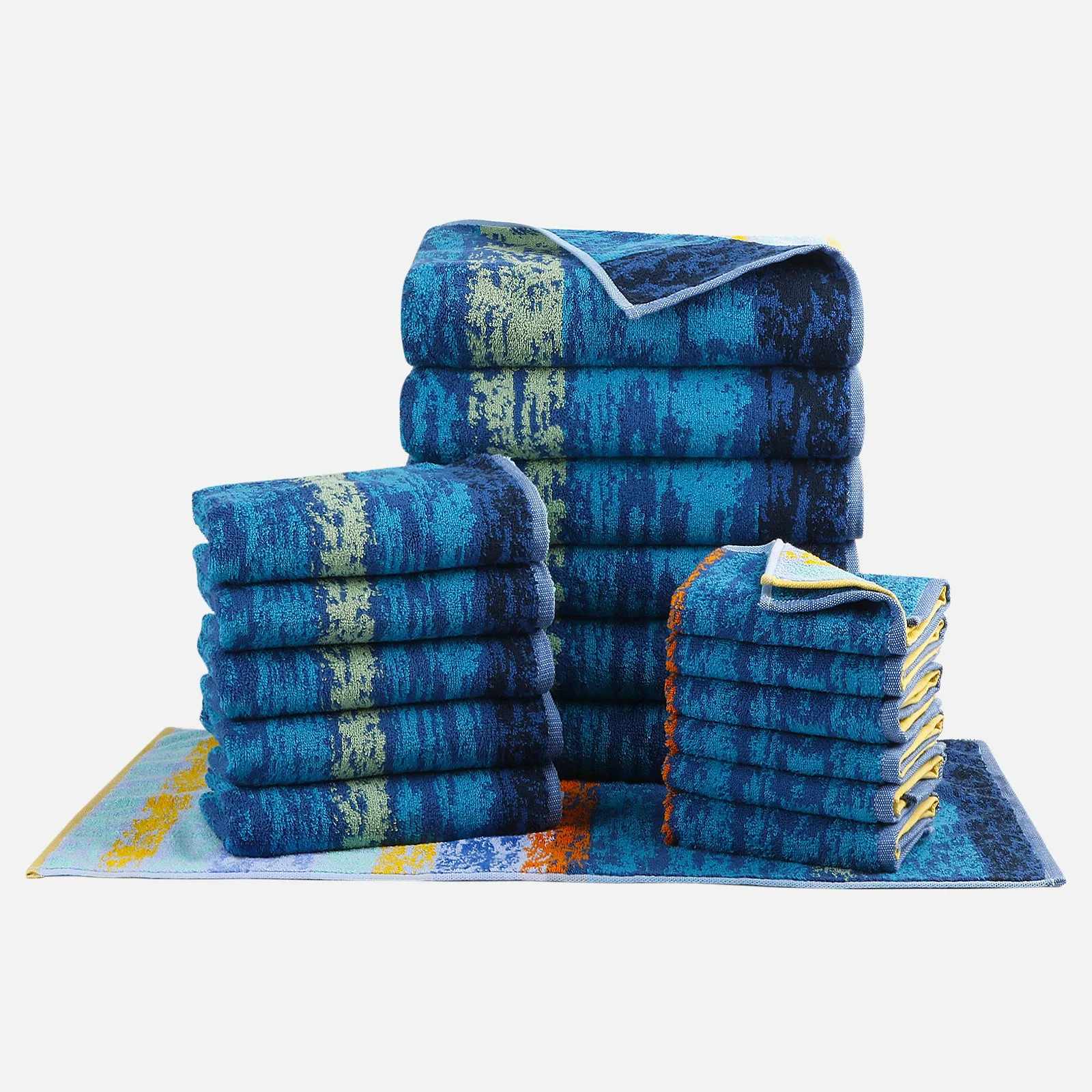 18-piece Combed Cotton Bath Towel Set with Artistic Pattern, Hanging Loop & Lifecycle Label