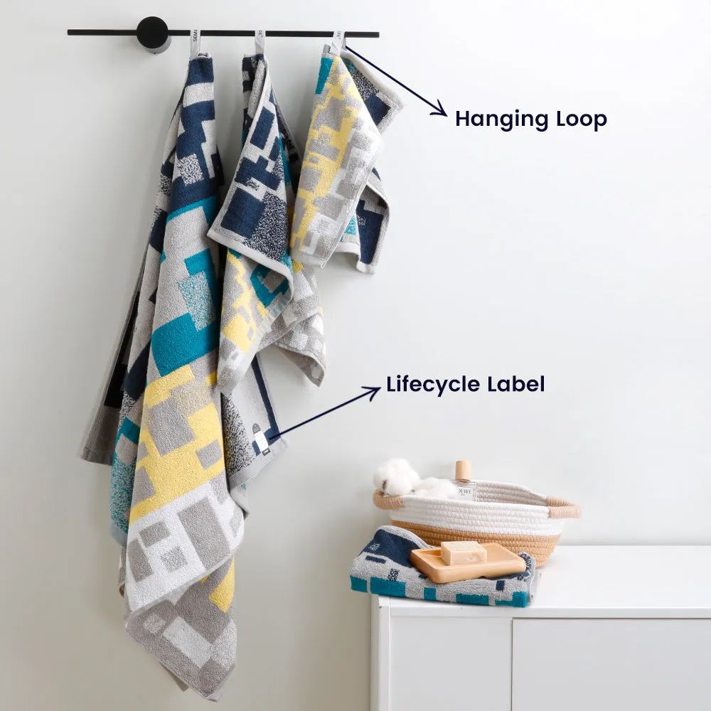 18-piece Combed Cotton Bath Towel Set with Artistic Pattern, Hanging Loop & Lifecycle Label