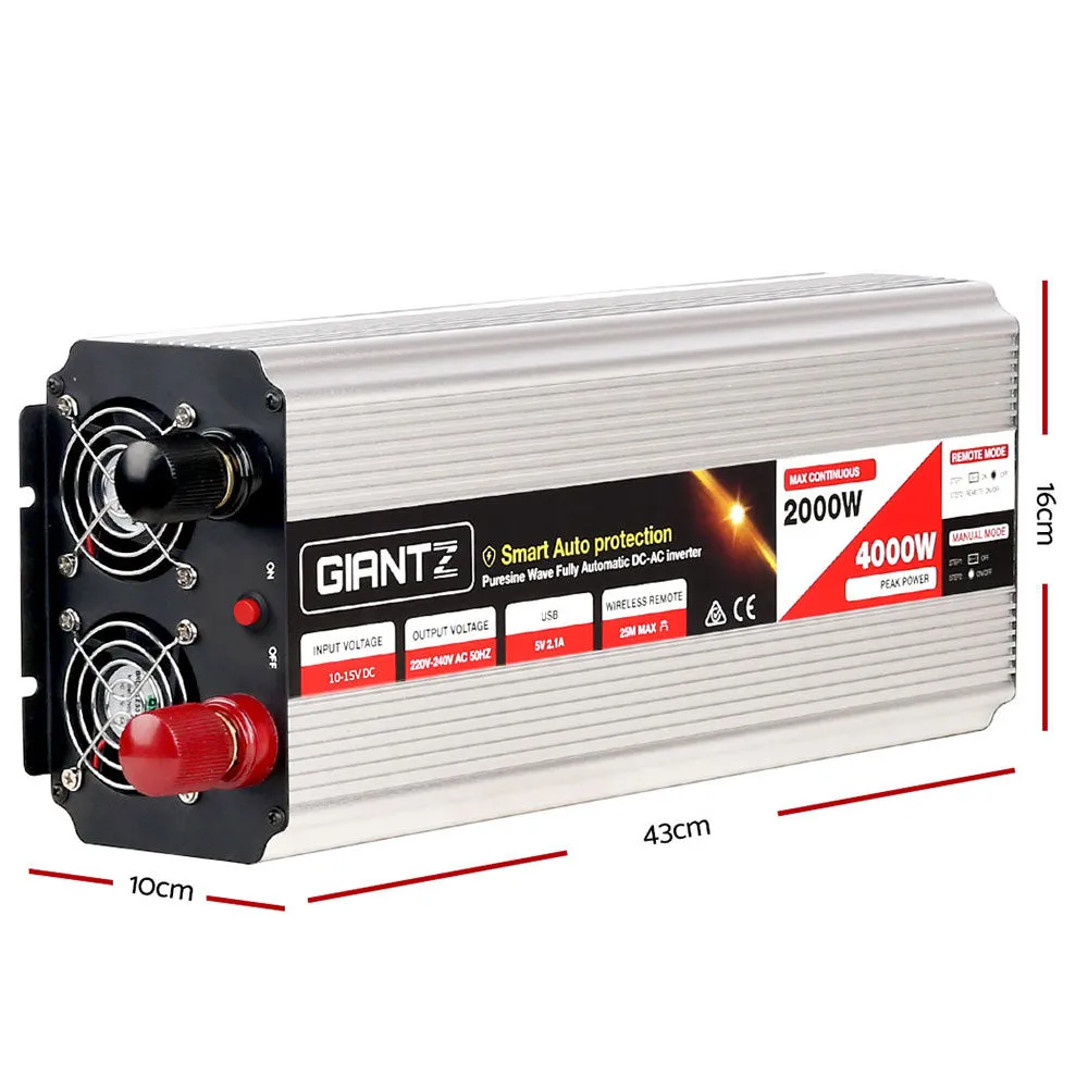 2000W/4000W Pure Sine Wave Inverter, Dual 240V Sockets, Giantz