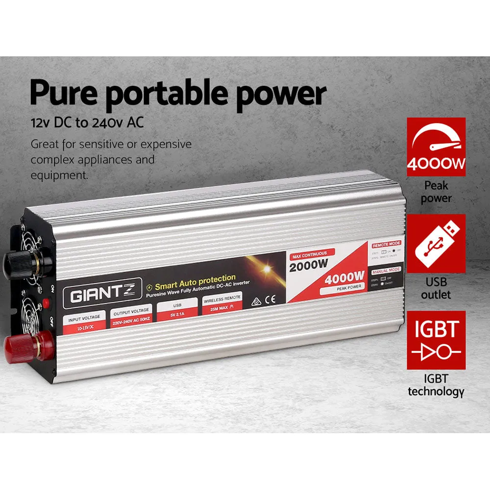 2000W/4000W Pure Sine Wave Inverter, Dual 240V Sockets, Giantz