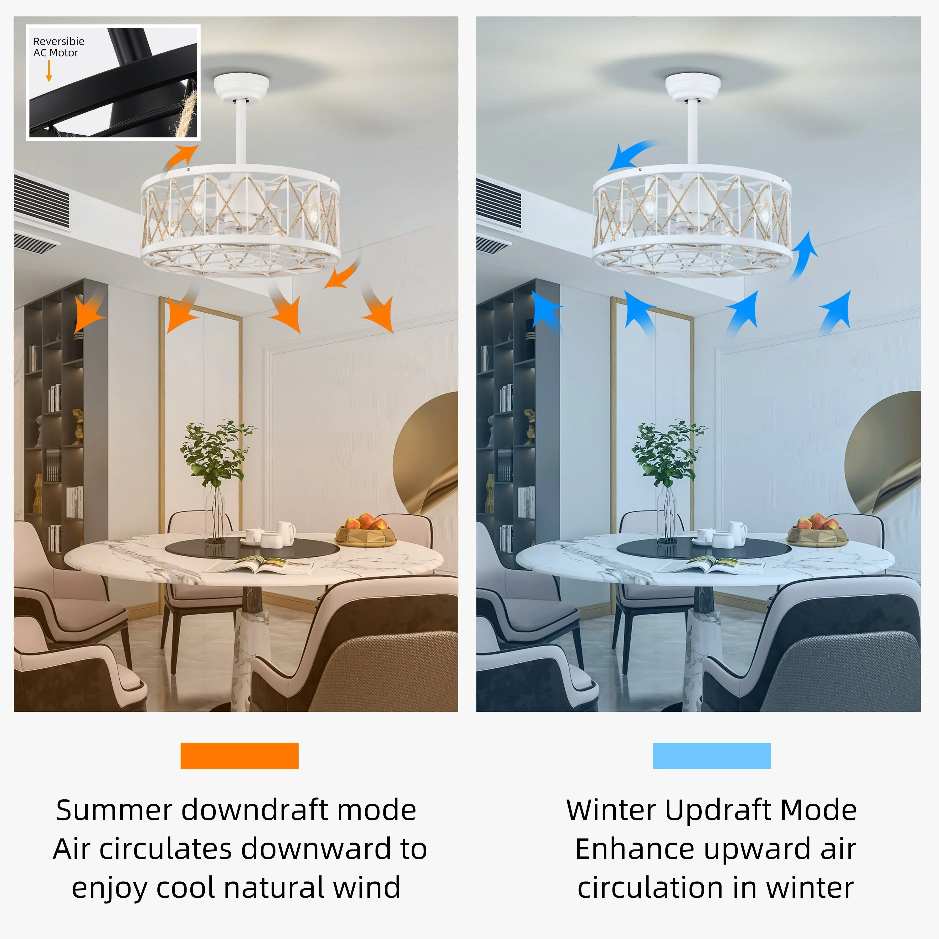 20.4'' 5 ABS Fan Blades, Modern Ceiling Fan with Remote Control, Noiseless Reversible AC Motor for Matte White