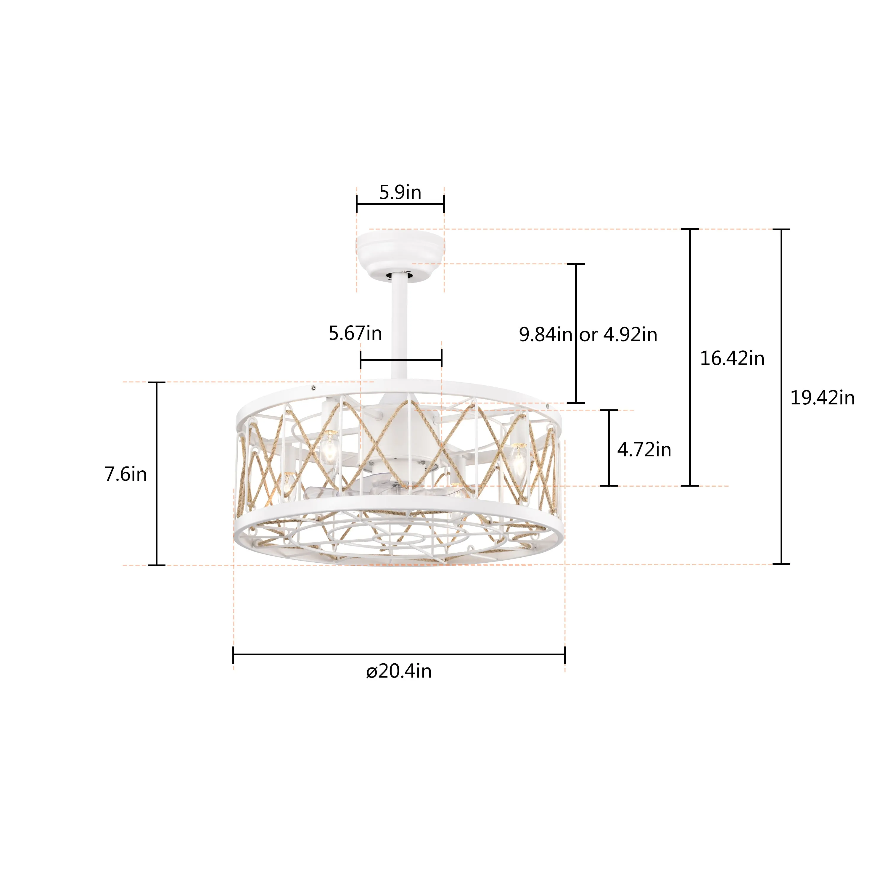 20.4'' 5 ABS Fan Blades, Modern Ceiling Fan with Remote Control, Noiseless Reversible AC Motor for Matte White