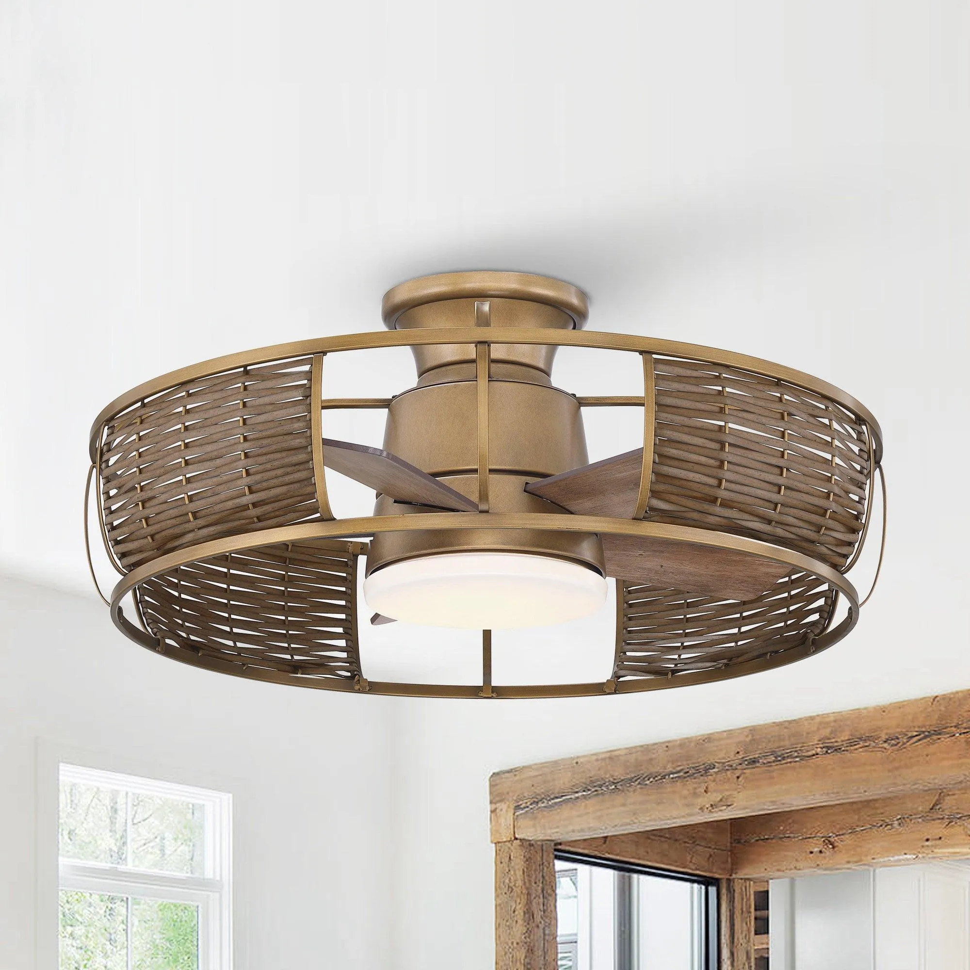 27" Farmhouse Flush Mount Reversible Iron Ceiling Fan with Lighting and Remote Control