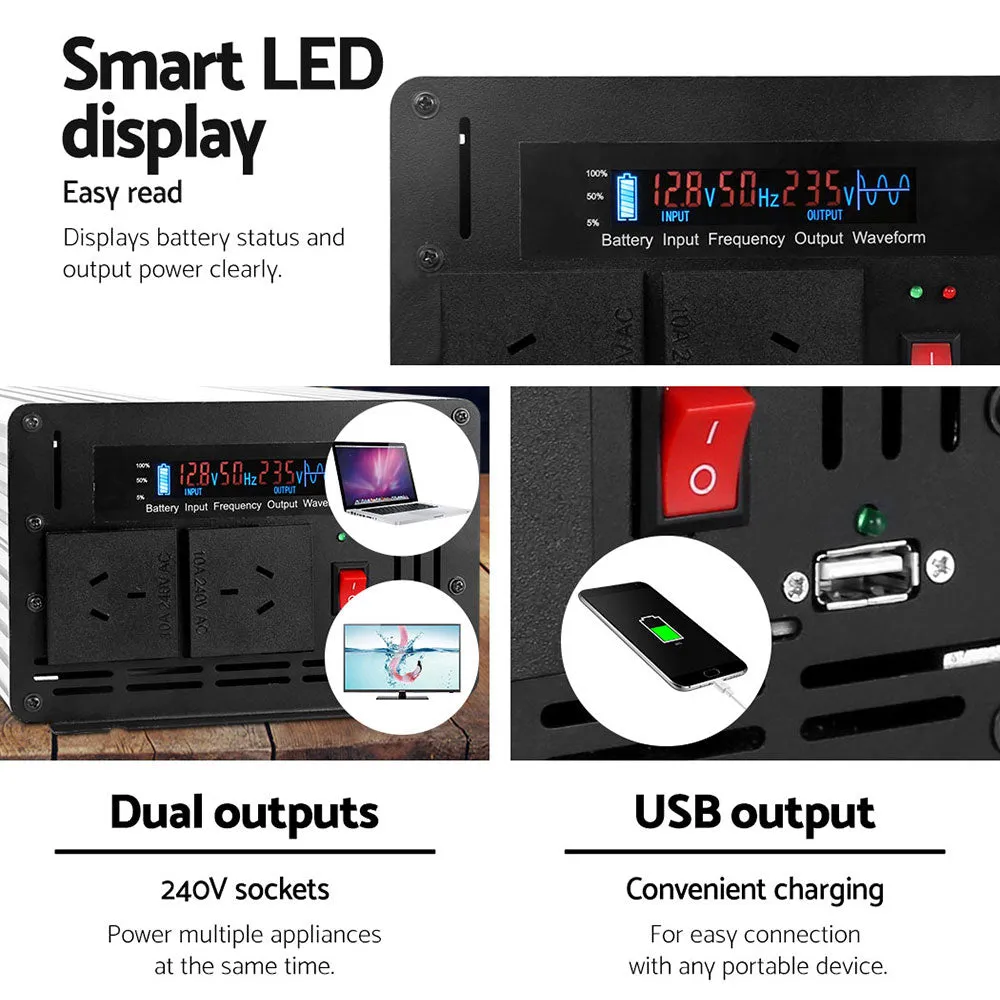 3000W/6000W Pure Sine Wave Power Inverter, LCD, USB, Giantz