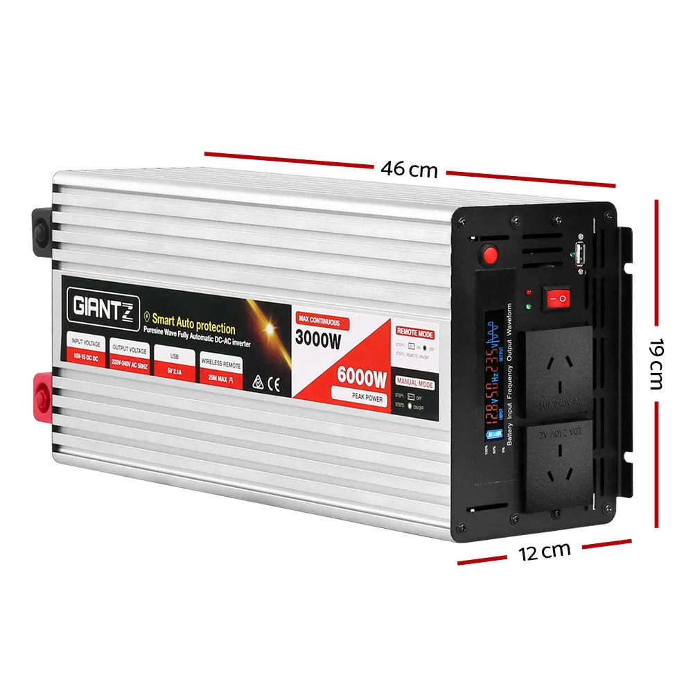 3000W/6000W Pure Sine Wave Power Inverter, LCD, USB, Giantz