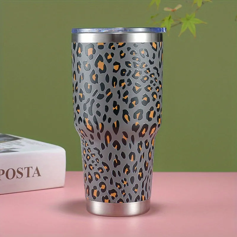 30oz Colors Leopard Stainless Steel Thermal Tumbler, Stanly Car Cups, Portable Drinking Cups, For Car, Home, Office, Summer Drinkware, Travel Accessories, Home Kitchen Items, Birthday Gifts