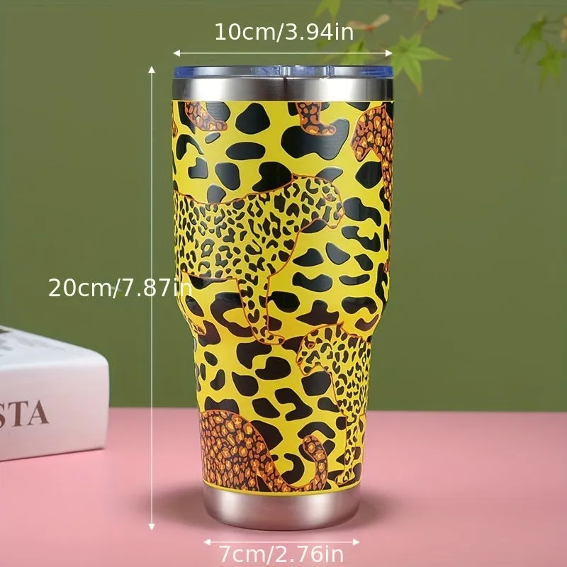 30oz Colors Leopard Stainless Steel Thermal Tumbler, Stanly Car Cups, Portable Drinking Cups, For Car, Home, Office, Summer Drinkware, Travel Accessories, Home Kitchen Items, Birthday Gifts