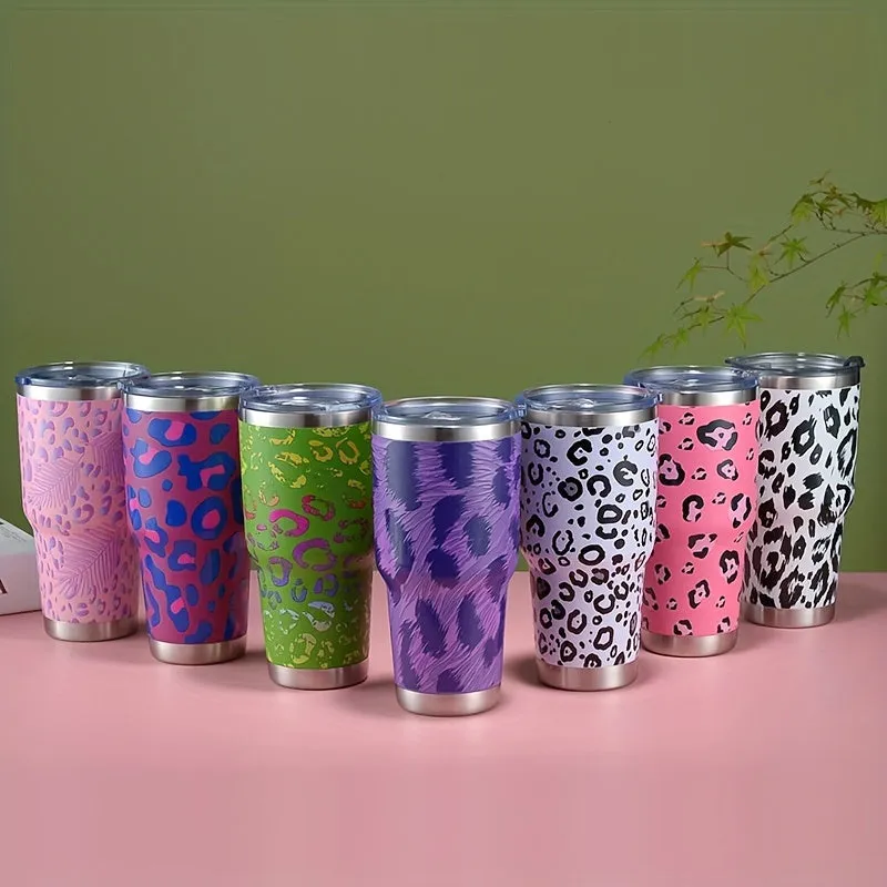 30oz Colors Leopard Stainless Steel Thermal Tumbler, Stanly Car Cups, Portable Drinking Cups, For Car, Home, Office, Summer Drinkware, Travel Accessories, Home Kitchen Items, Birthday Gifts