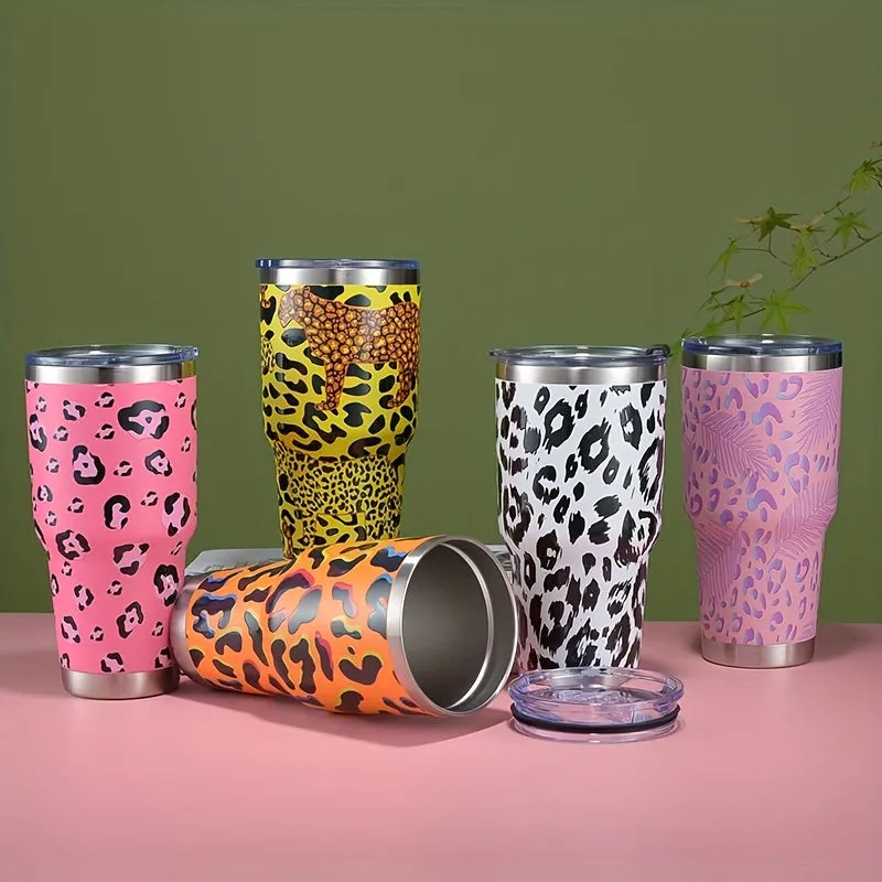 30oz Colors Leopard Stainless Steel Thermal Tumbler, Stanly Car Cups, Portable Drinking Cups, For Car, Home, Office, Summer Drinkware, Travel Accessories, Home Kitchen Items, Birthday Gifts