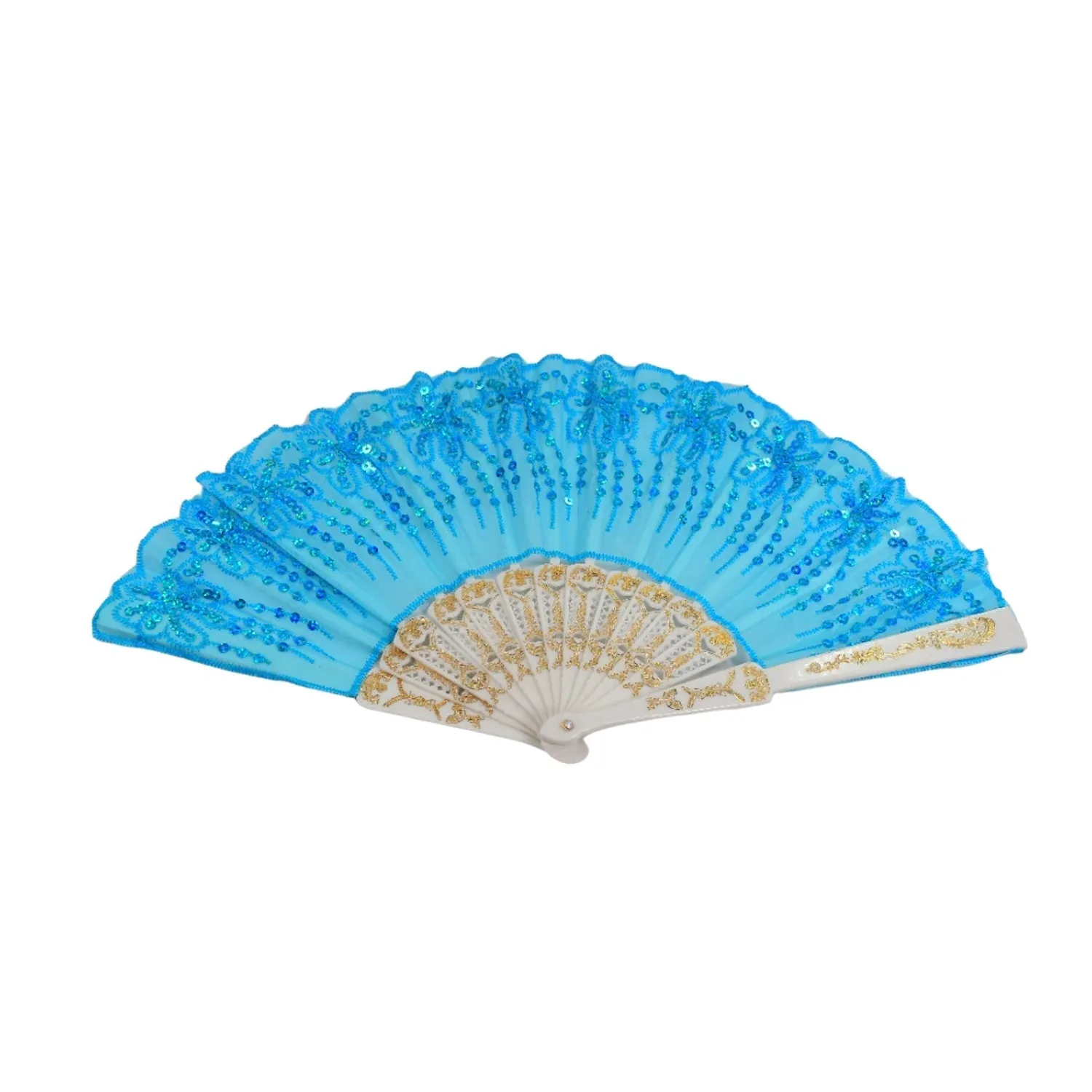 4930 Hand Folding Fan, Chinese Vintage Style Handheld Fan with Fabric Sleeve