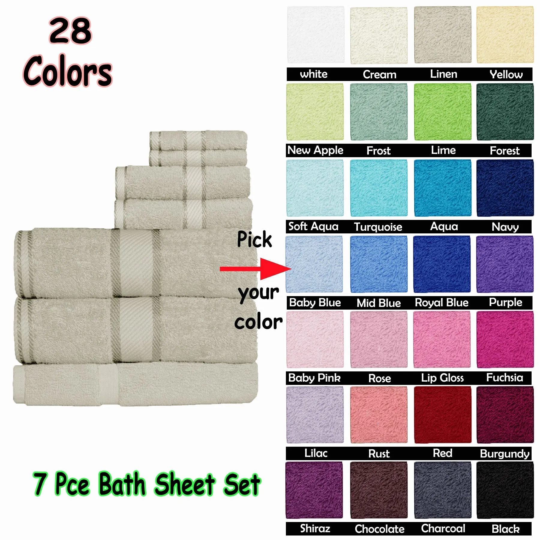 550gsm Cotton 7 Pce Bath Sheet Set Frost