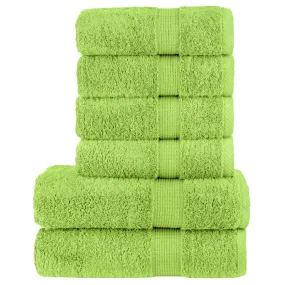 6 Piece Premium Towel Set Apple Green 600 gsm 100% Cotton