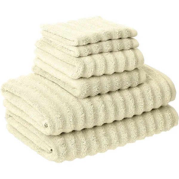 6 Piece Soft Egyptian Cotton Towel Set, Classic Textured Design, Cream