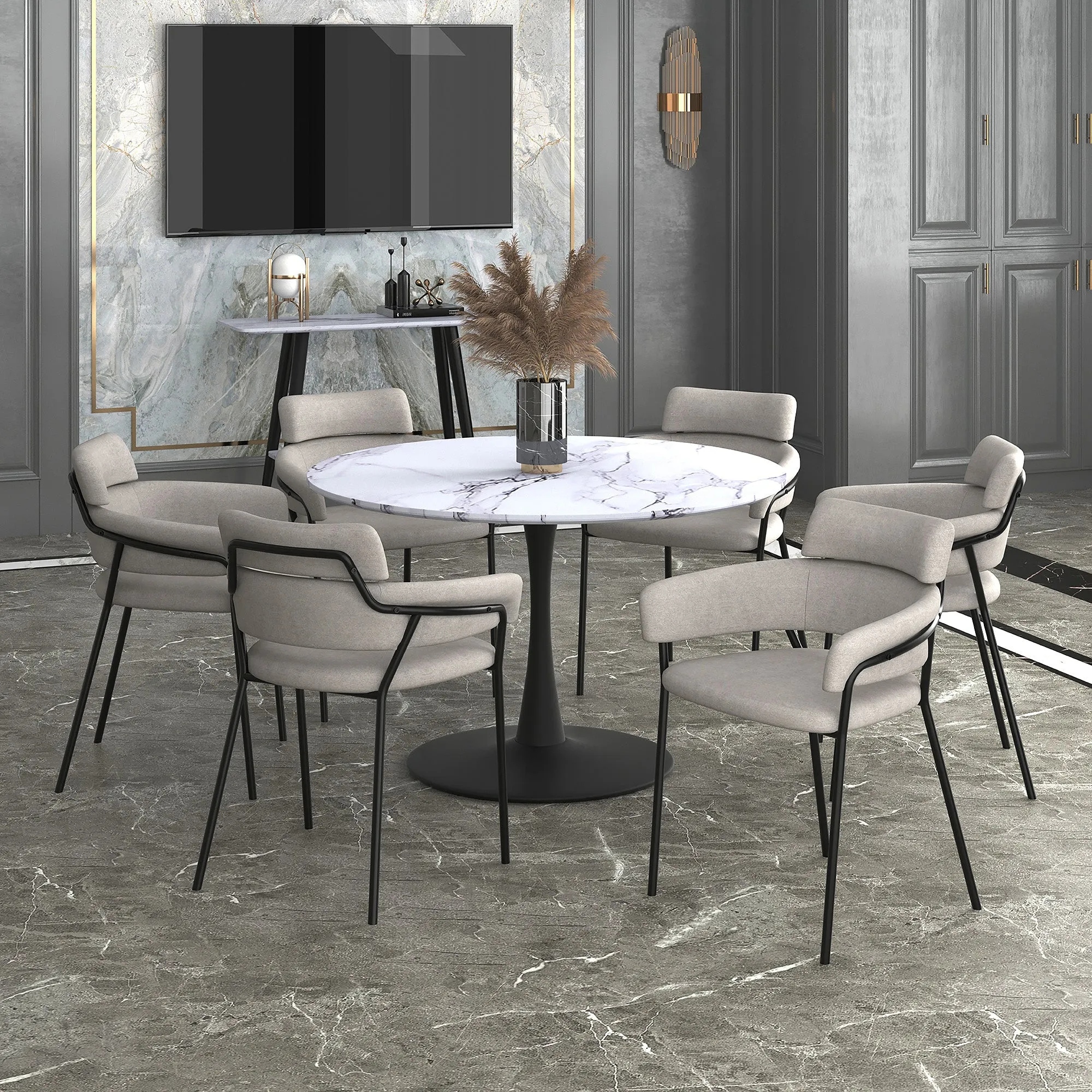 7 Piece Round Dining Set Axel Grey