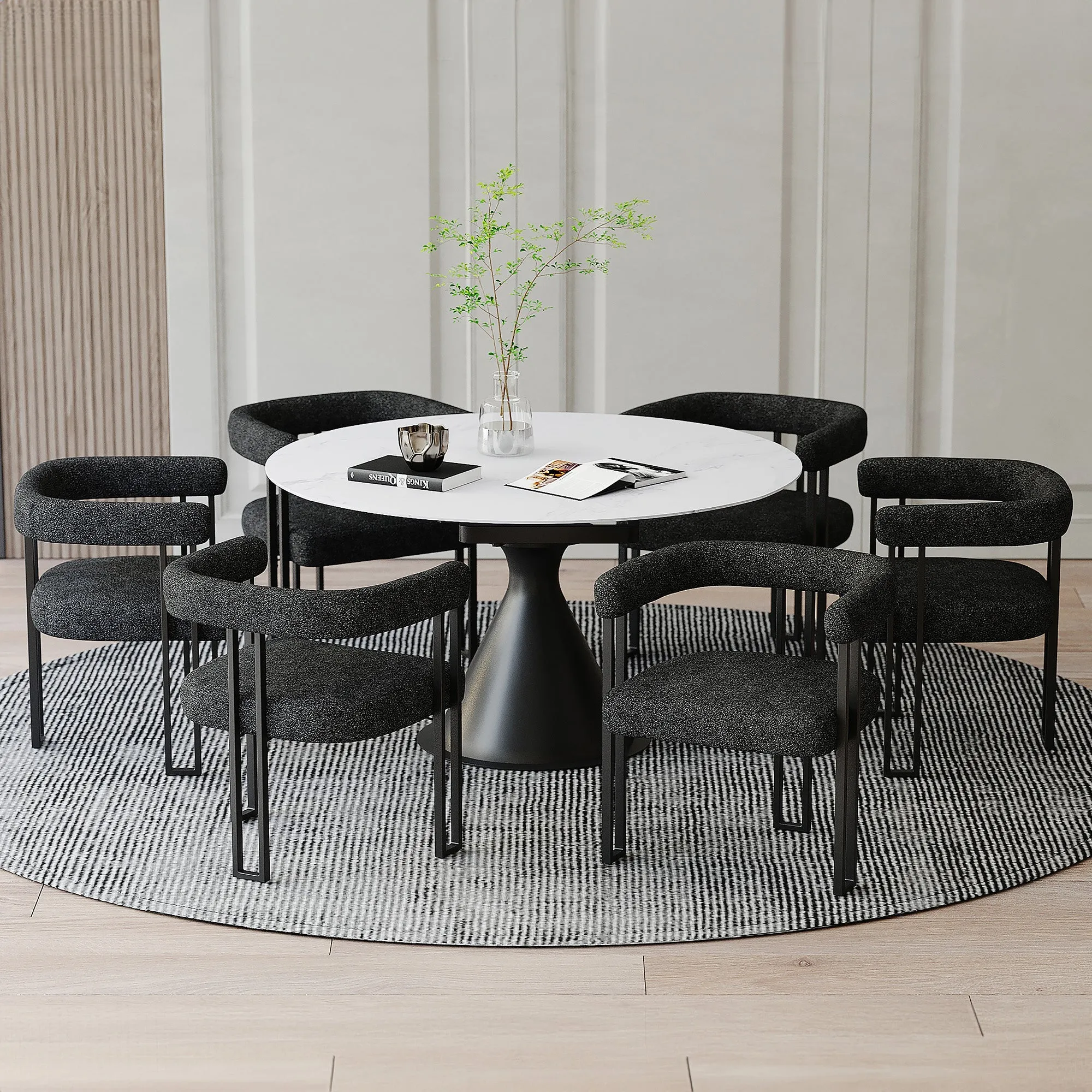 7 Piece Round Dining Set Calisto Charcoal