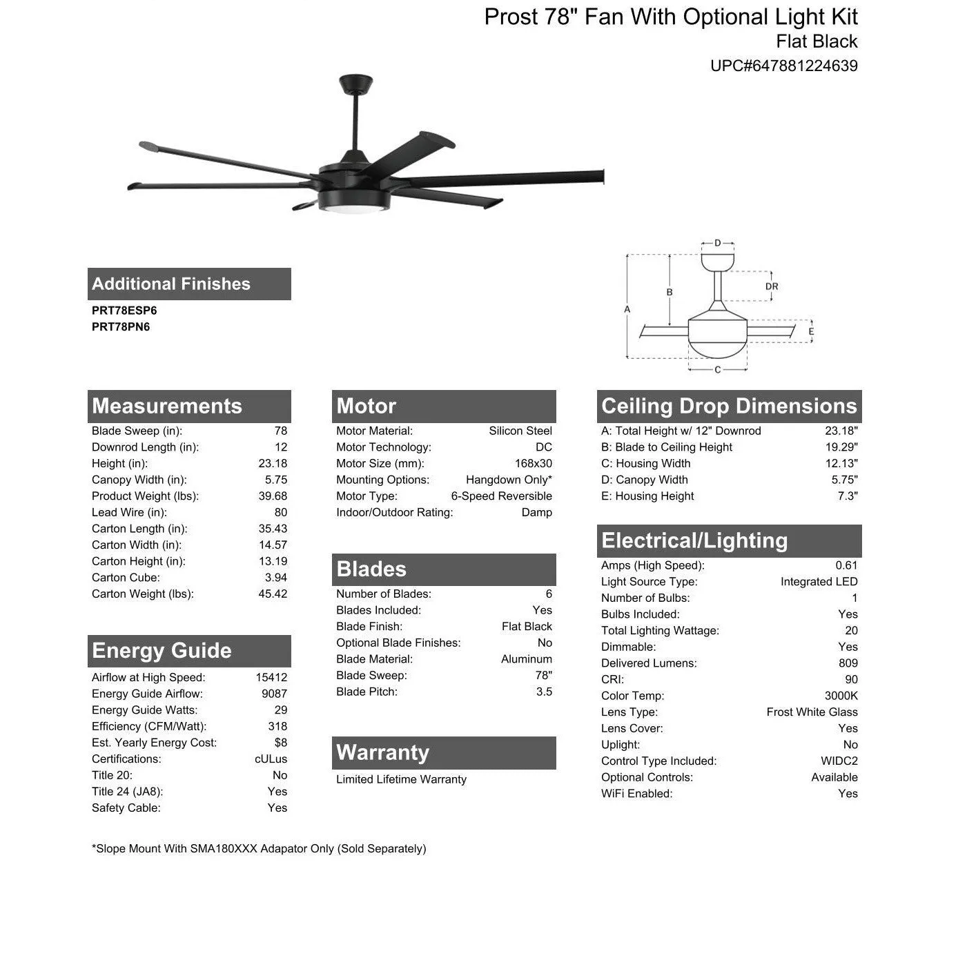 78" Prost in Flat Black  w/ Flat Black Blades