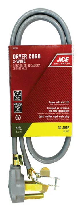 Ace 10/3 SRDT 4 ft. L Dryer Cord 3 Wire