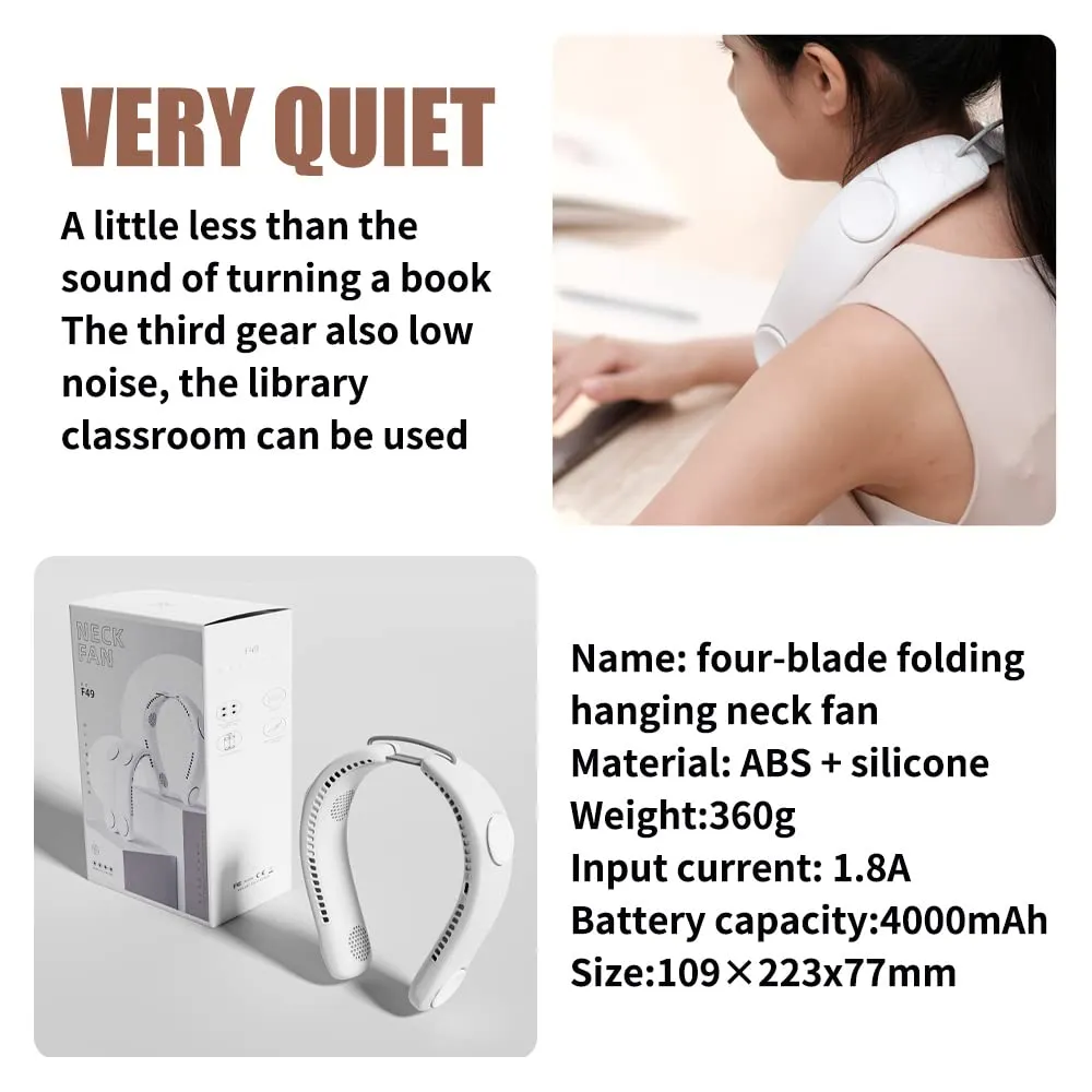 Adjustable Portable Bladeless Neck Fan, 4000mAh, 4 Fans