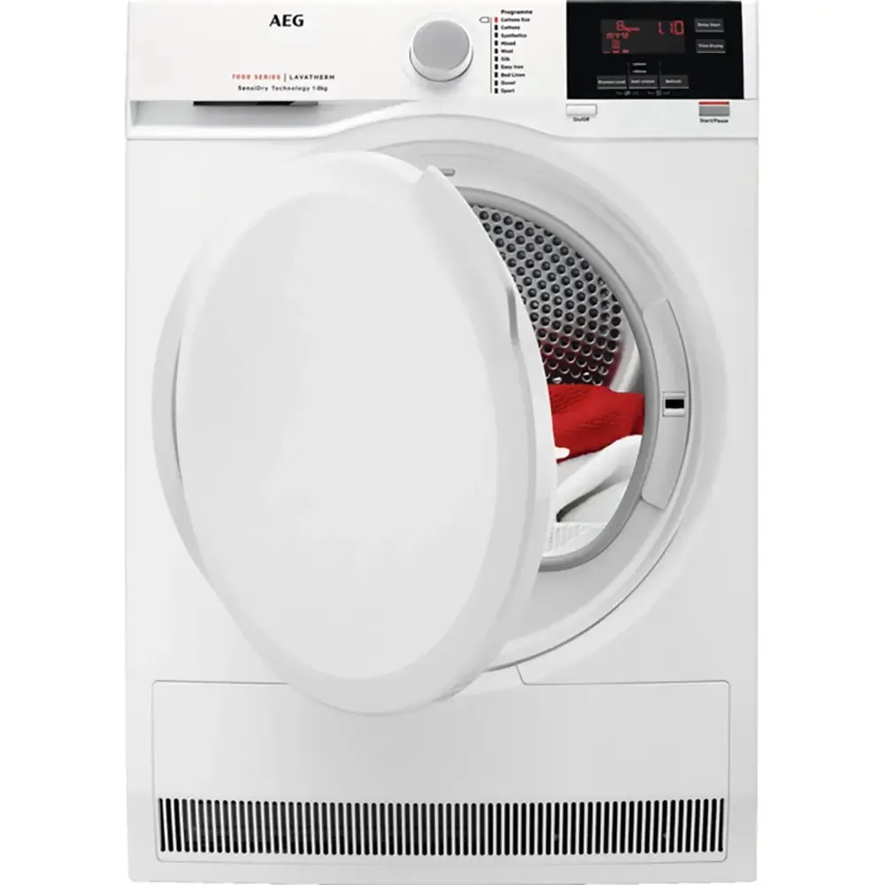 AEG T7DBG840N 7000 Series 8KG Freestanding Heat Pump Tumble Dryer, SensiDry®, 59.6cm Wide - White