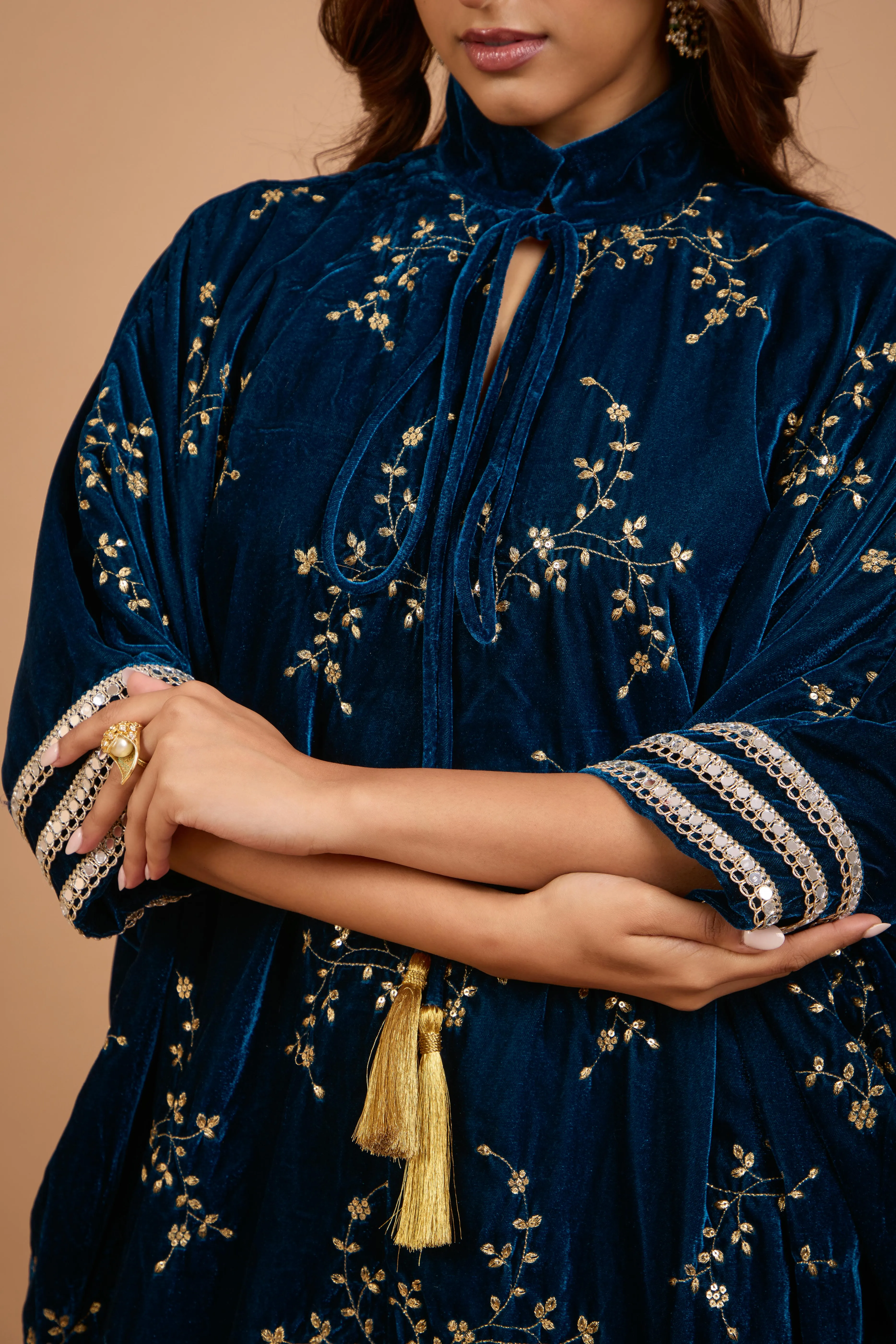 Alaya Jugni Bahamas Blue Velvet Embroidered Ruhani Kaftan