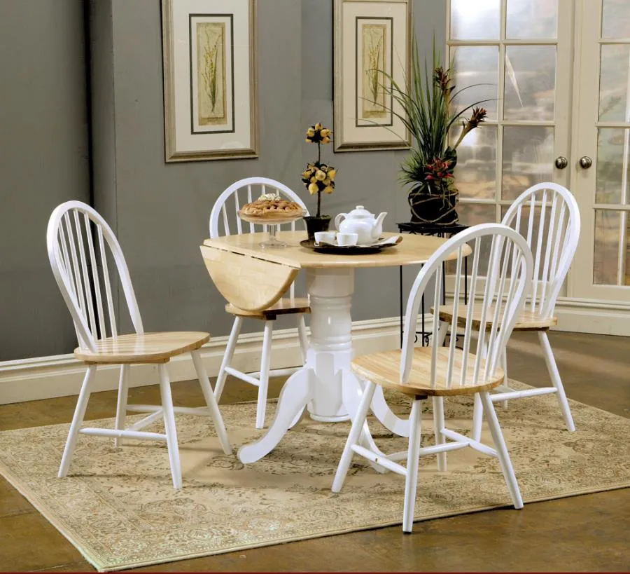 Allison - 5 Piece Round Drop Leaf Dining Table Set - White