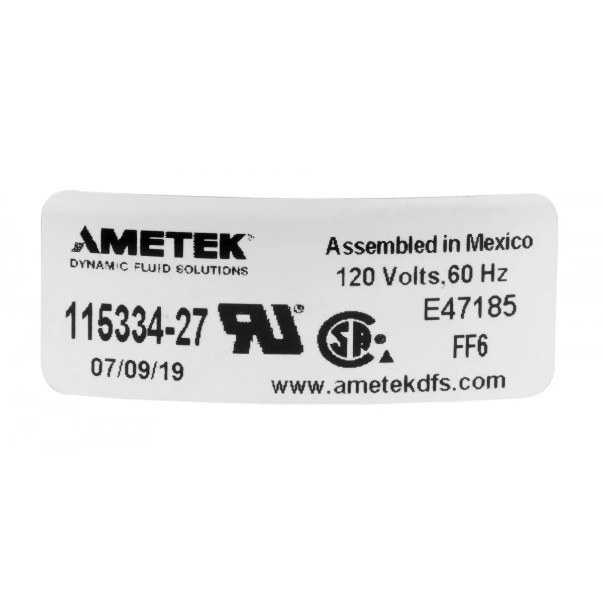 Ametek Tangential Vacuum Motor - 2 Fans - 384 Airwatts - 102.7 CFM