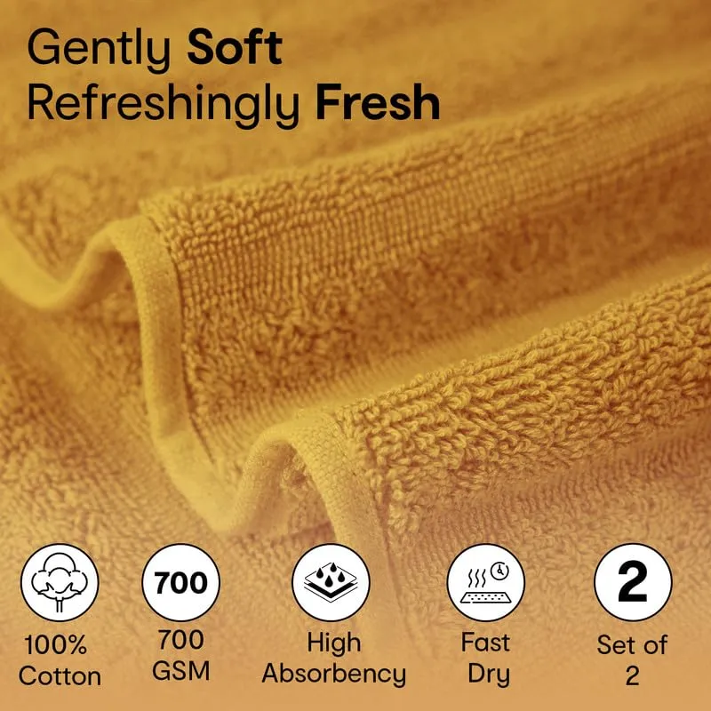 Anko Australia 100% Cotton 700 GSM Large Ribbed Bath Towel | Set of 2 | Super-Soft, Absorbent, Quick-Drying | Mustard & Grey Towel for Men, Women & Kids | 135x68 cm |Travel, Gym, Spa Towel