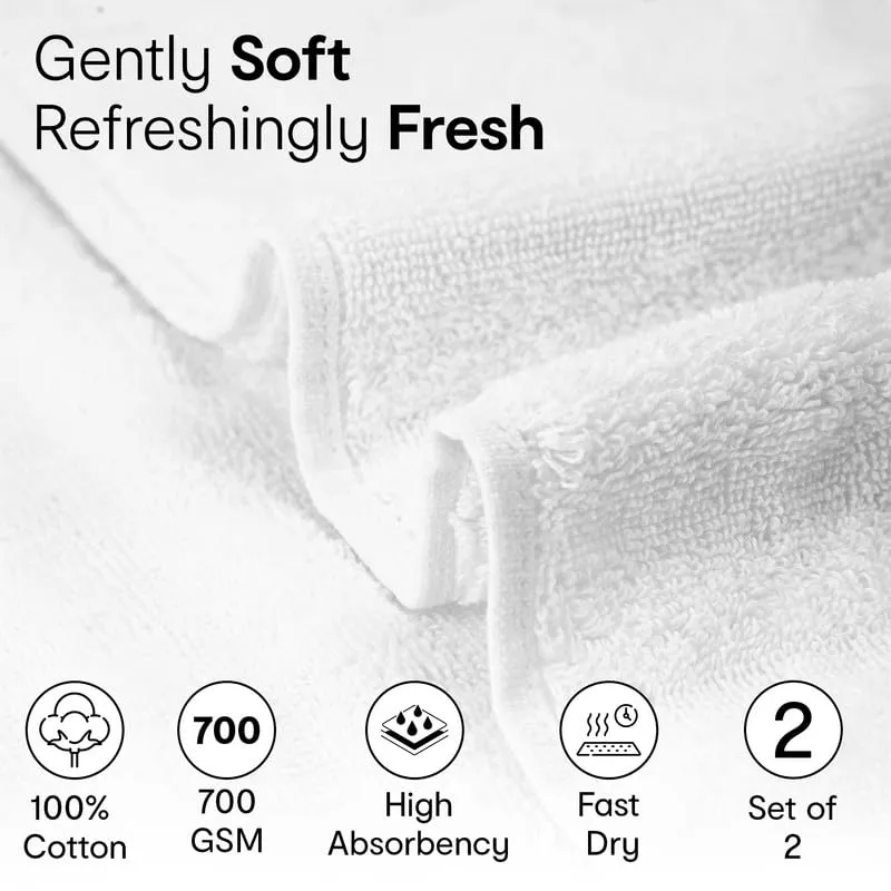 Anko Australia 100% Cotton 700 GSM Large Ribbed Bath Towel | Set of 2 | Super-Soft, Absorbent, Quick-Drying | White Towel for Men, Women & Kids | 135x68 cm |Travel, Gym, Spa Towel