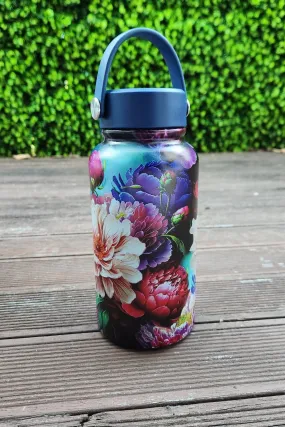 AS Water Bottle With Handle - Dark Peonies