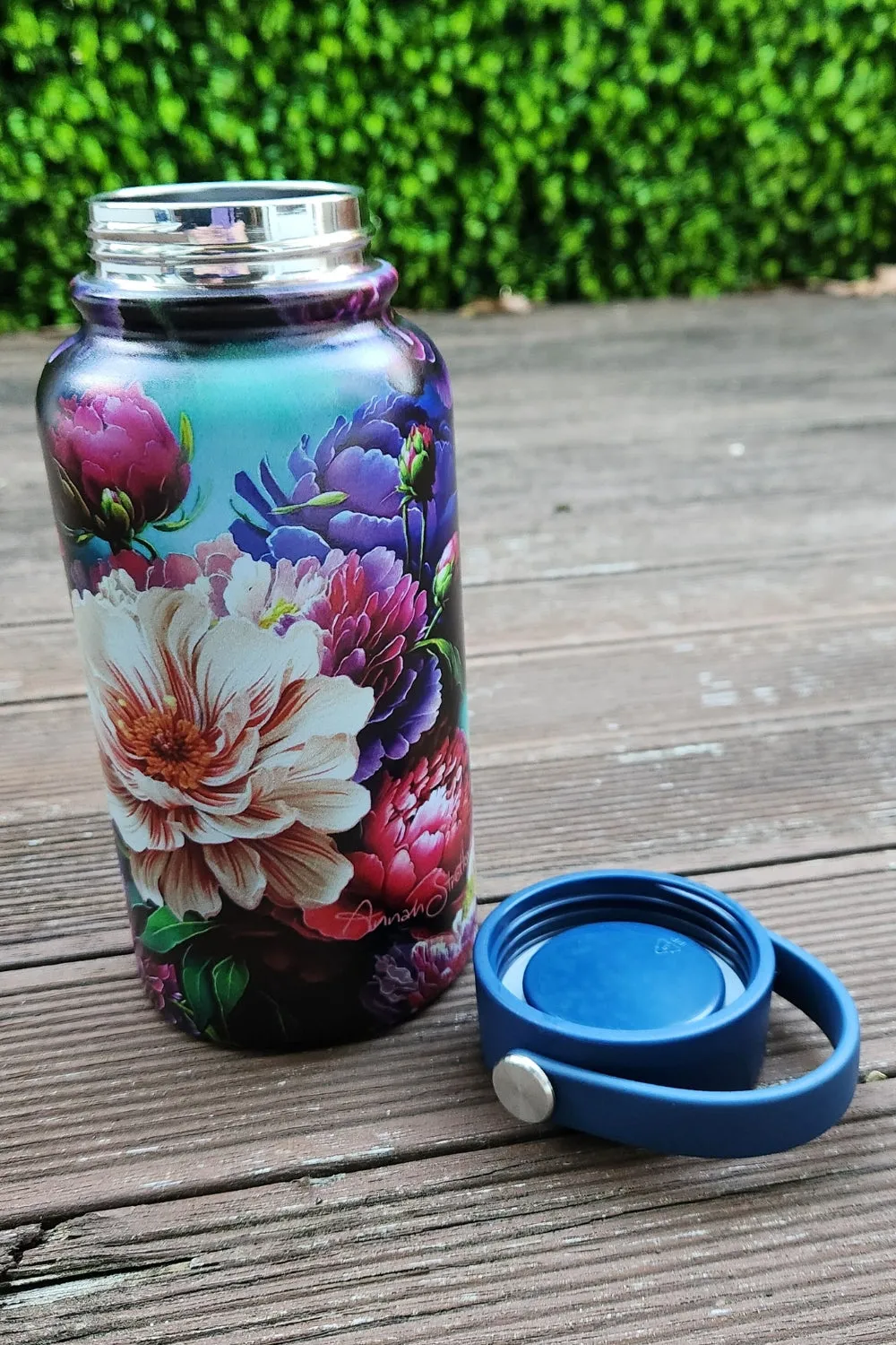 AS Water Bottle With Handle - Dark Peonies