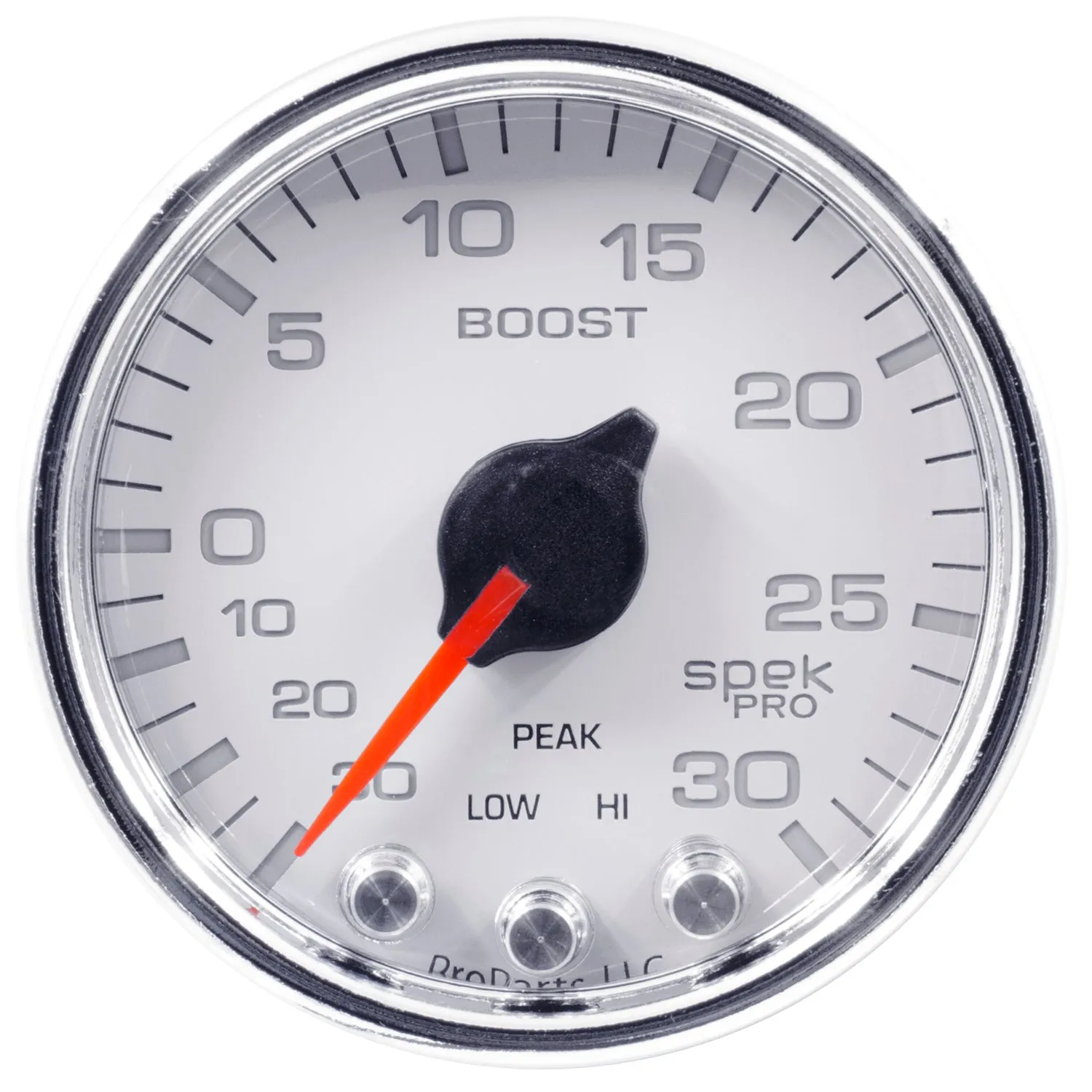 AutoMeter P30211 GAUGE; VAC/BOOST; 2 1/16in.; 30INHG-30PSI; STEPPER MTR W/PK/WRN; WHT/CHRME; SPEK