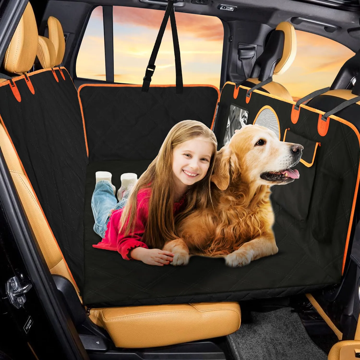 Back Seat Extender for Dogs with Hard Bottom , Dog Car Seat Cover Holds 460lbs for Car,Sturdy Backseat Extender for Dogs, Nonslip Waterproof Dog Hammock for Car Dog Car Bed for Car, SUV, Truck