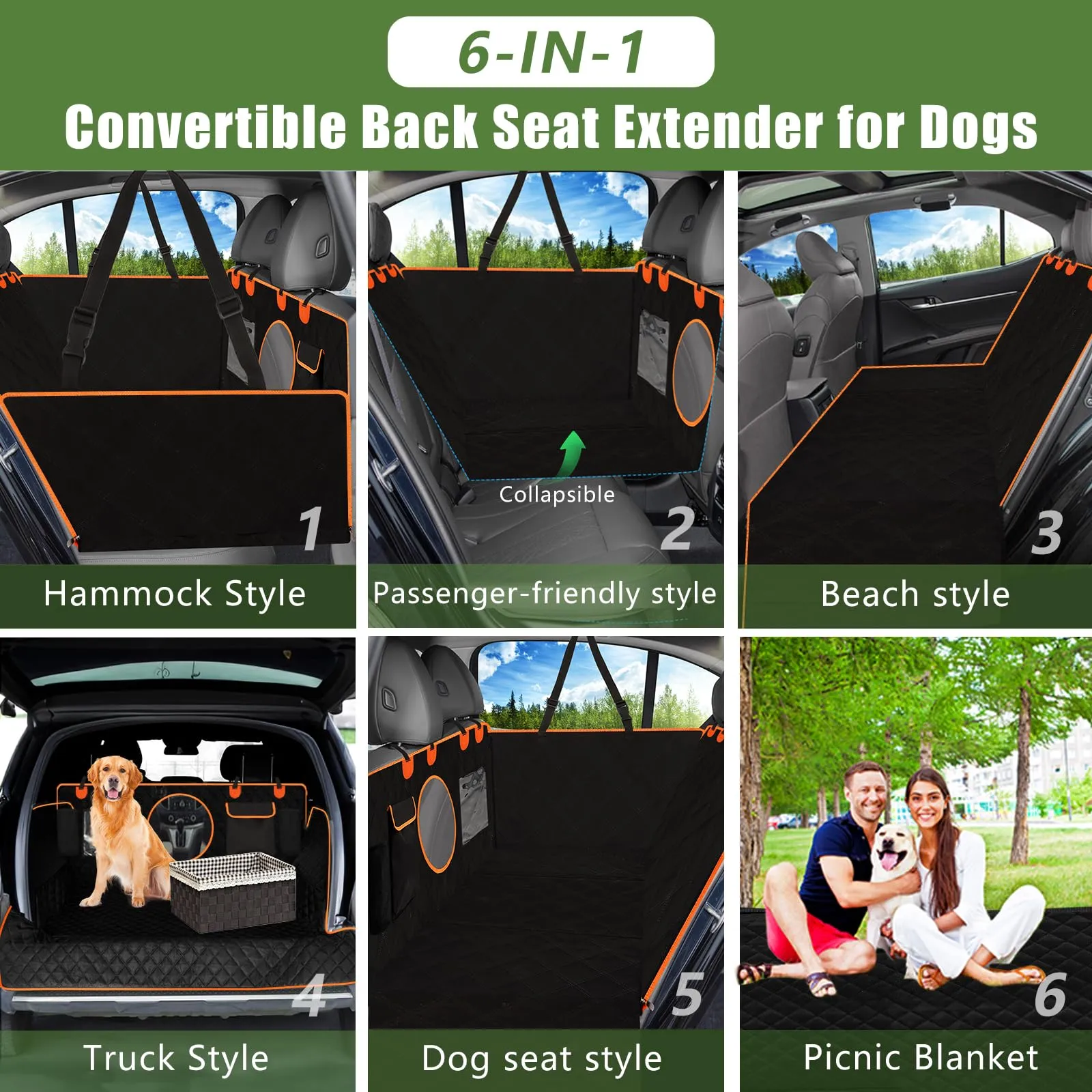 Back Seat Extender for Dogs with Hard Bottom , Dog Car Seat Cover Holds 460lbs for Car,Sturdy Backseat Extender for Dogs, Nonslip Waterproof Dog Hammock for Car Dog Car Bed for Car, SUV, Truck