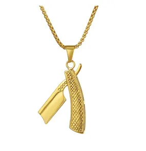 Barbershop Chain Razor Necklace Barber Jewelry Razor Blade Chain Barber Clippers Necklace Gold Silver Color Metal Alloy 24in