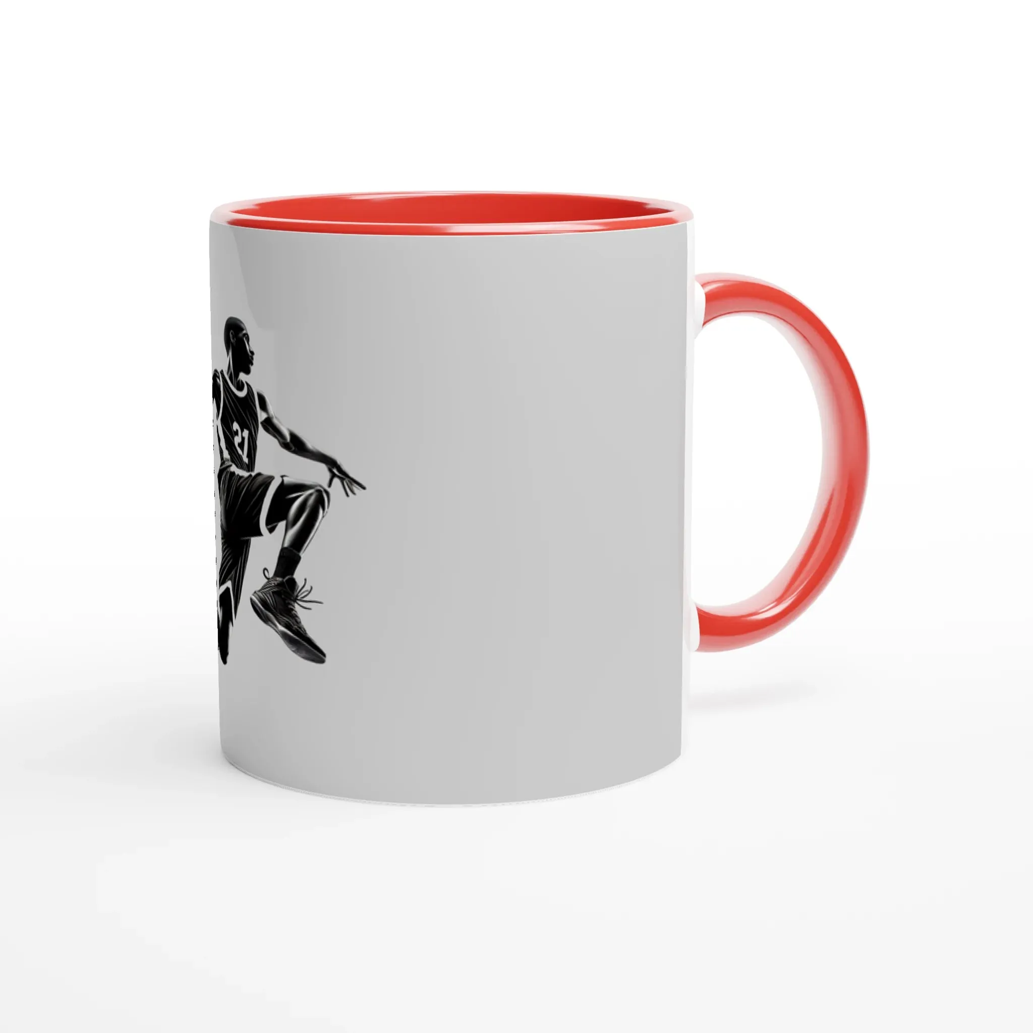 Basketball Player Mid-Air, White 11oz Ceramic Mug with Color Inside