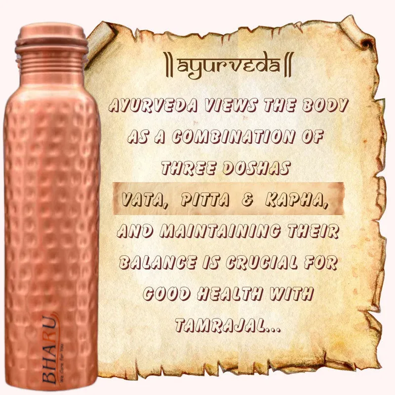 Bharu Hammered Copper Bottle 950 ml & 2 pcs Hammered Copper Glass