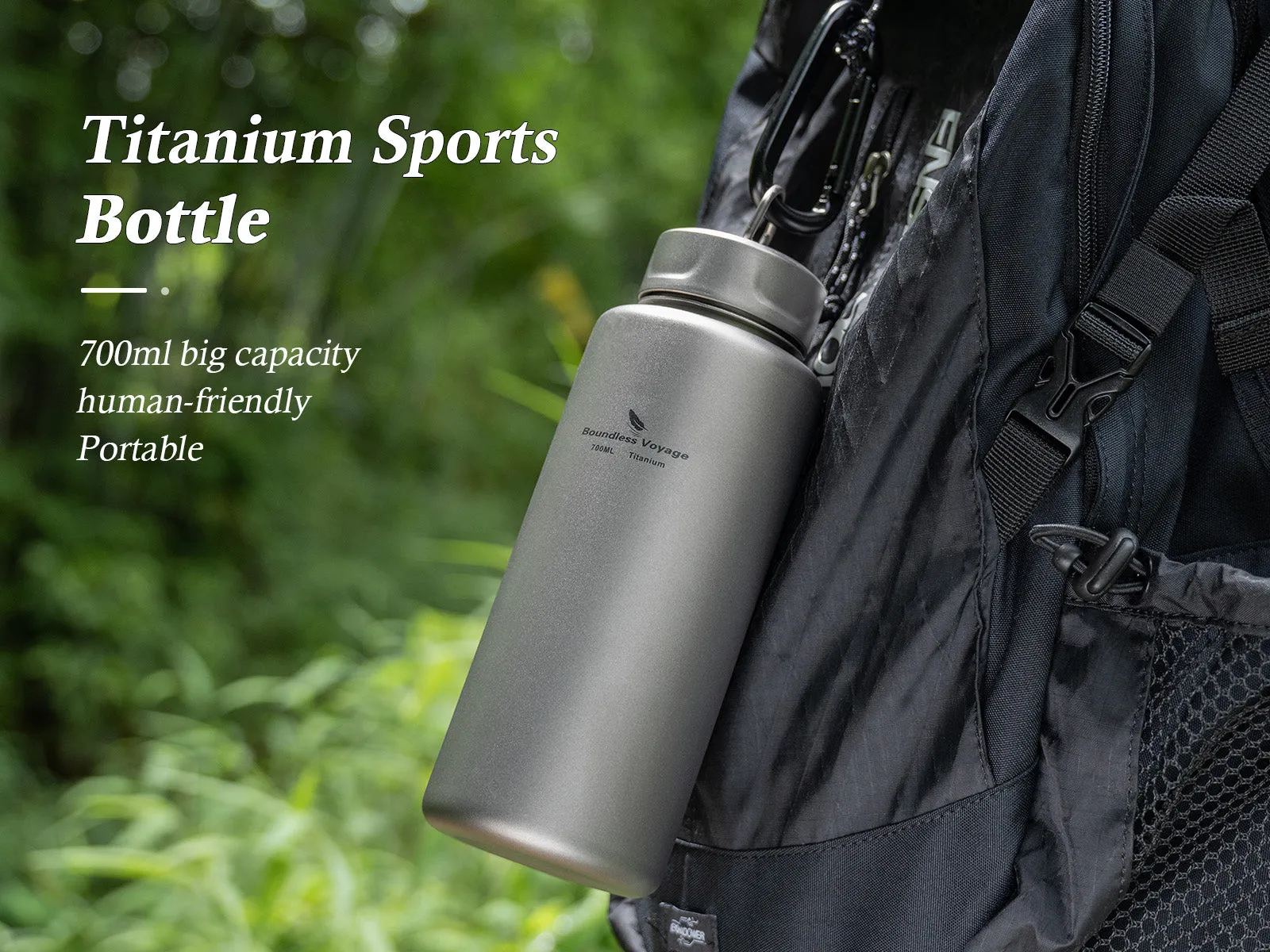 Boundless Voyage Outdoor Ultralight Titanium Sports Bottle with hook 700ml Gym Water Bottle Wide Mouth Tea Coffee Mug Drinkware Camping