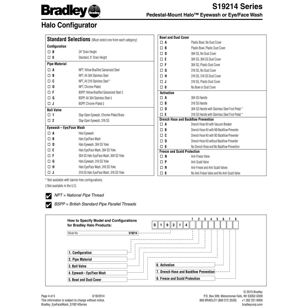 Bradley S19214EW Halo Eye Wash Station, Pedestal Mount, Plastic Bowl