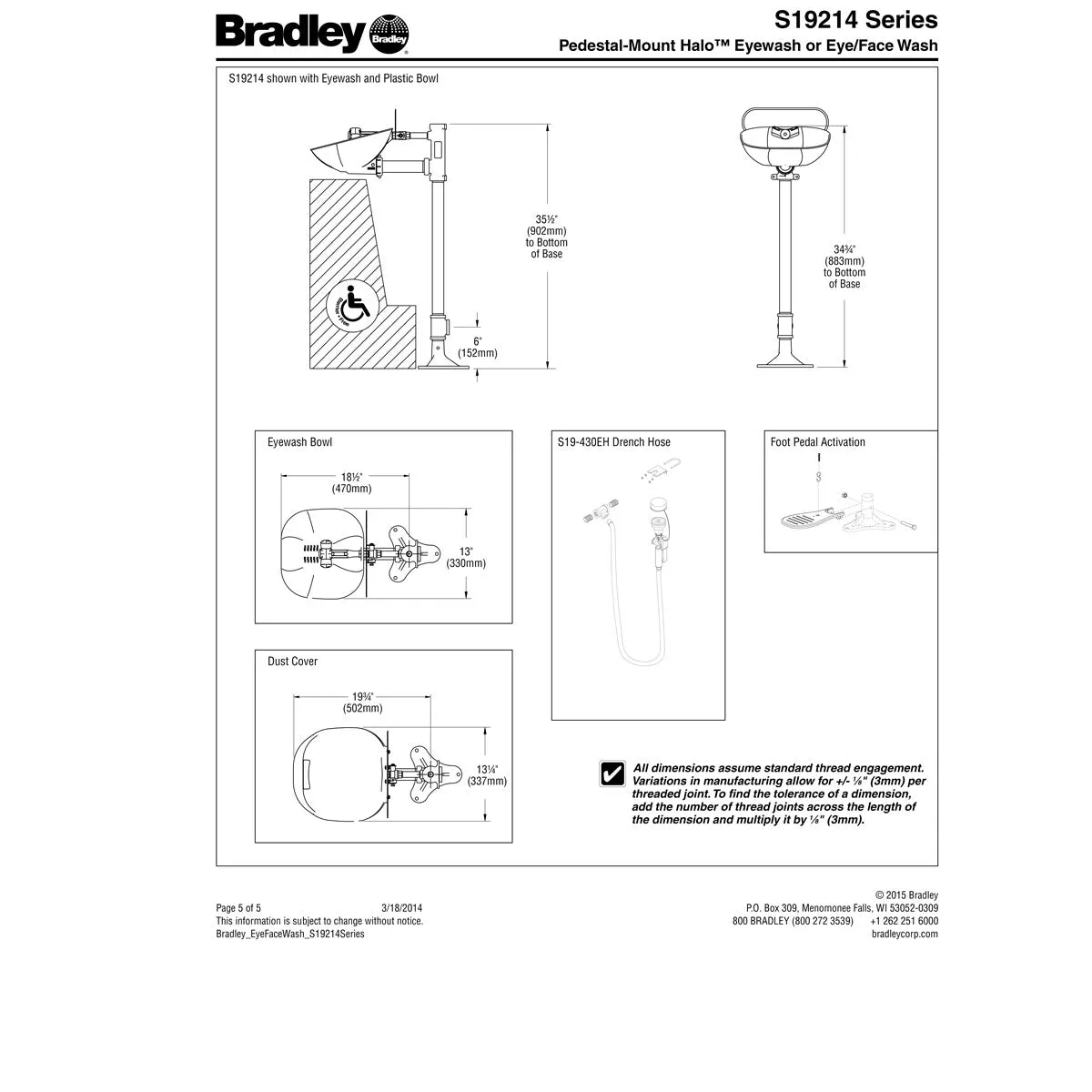 Bradley S19214PDC Halo Eyewash Station w/ Plastic Dust Cover, Pedestal Mount