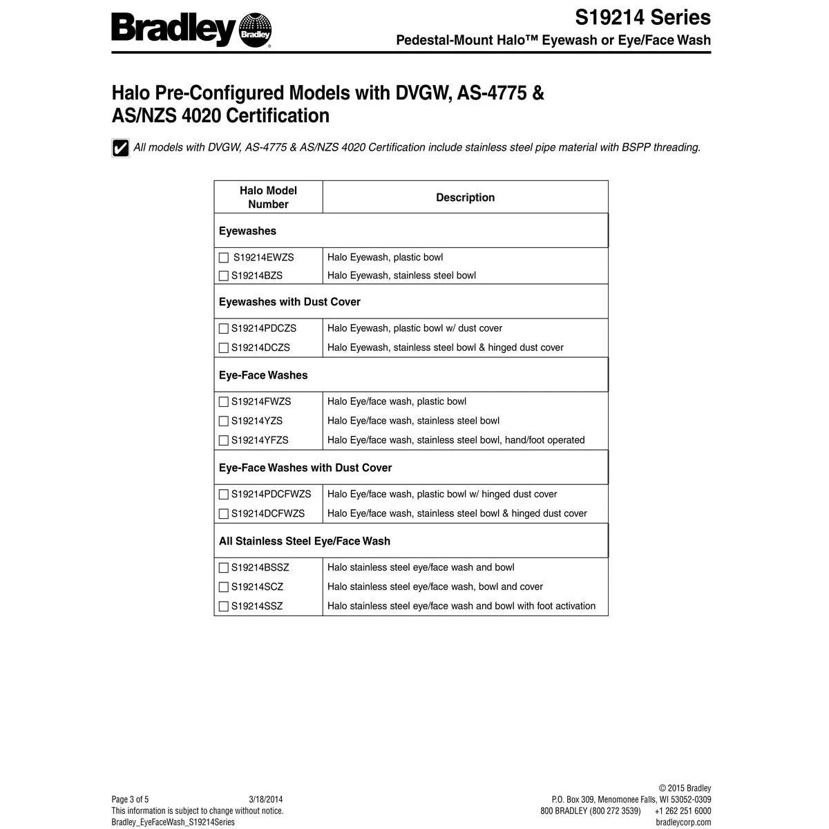 Bradley S19214PDC Halo Eyewash Station w/ Plastic Dust Cover, Pedestal Mount