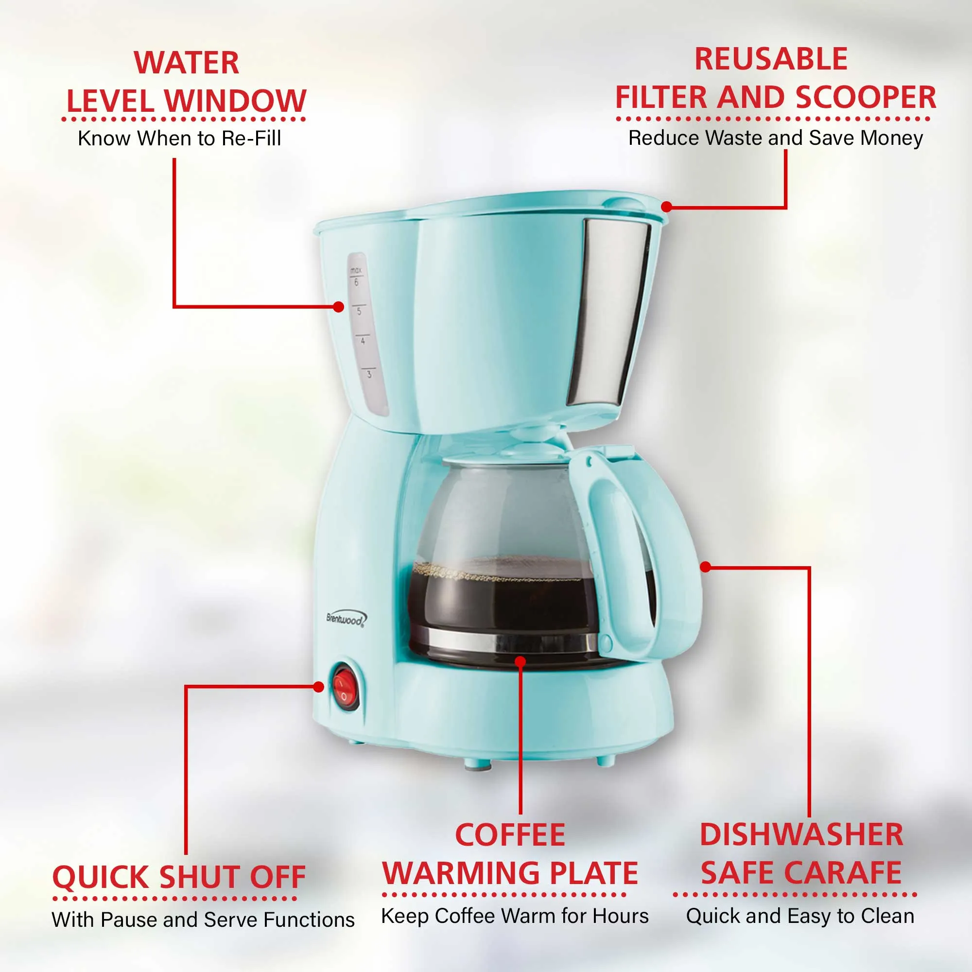 Brentwood TS-213BL 4 Cup Coffee Maker, Blue