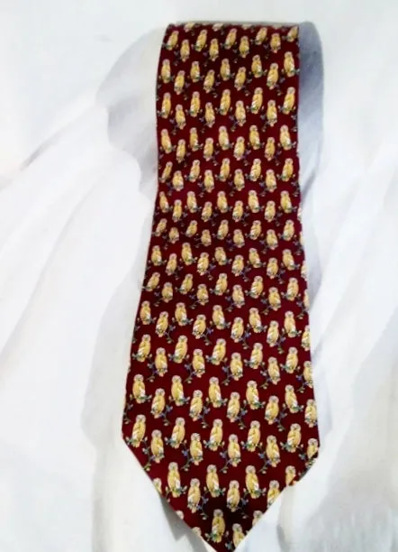 BROOKS BROTHERS BASICS Mens Pure Silk NECK TIE Necktie OWL NIGHT BIRD RED