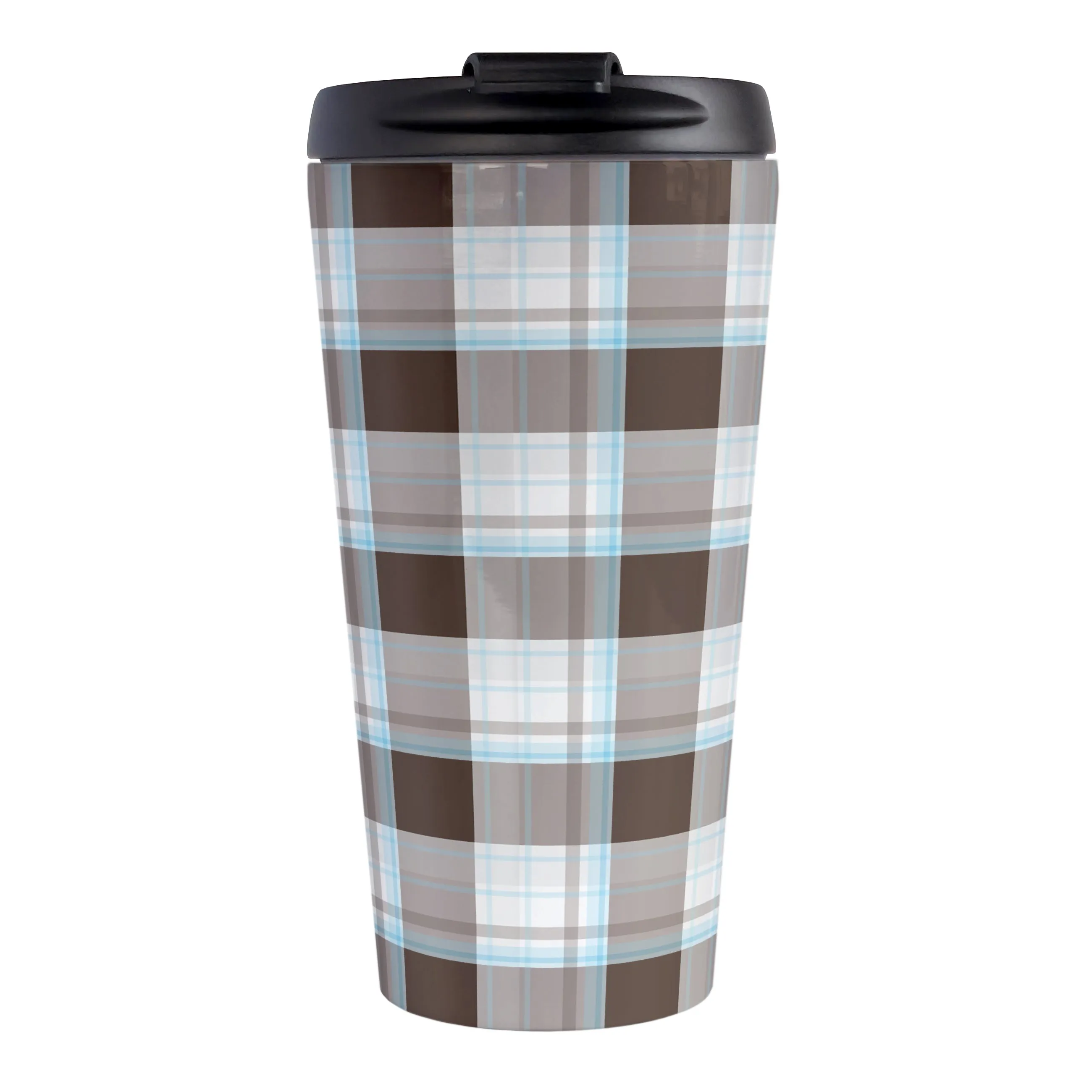 Brown Blue Plaid Travel Mug