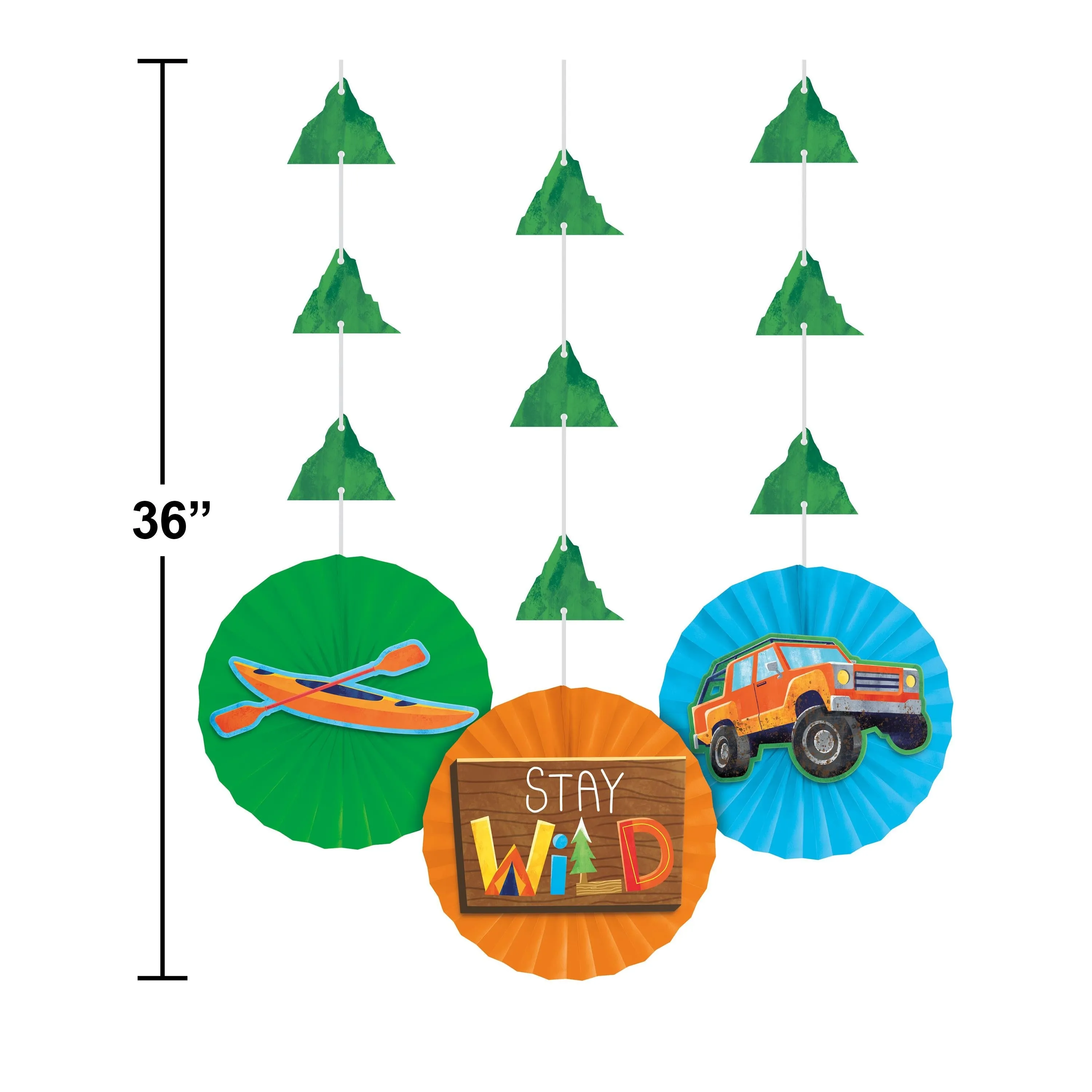 Bulk Outdoor Adventure Hanging Decor w/ Cutouts and Paper Fans (36 per Case)